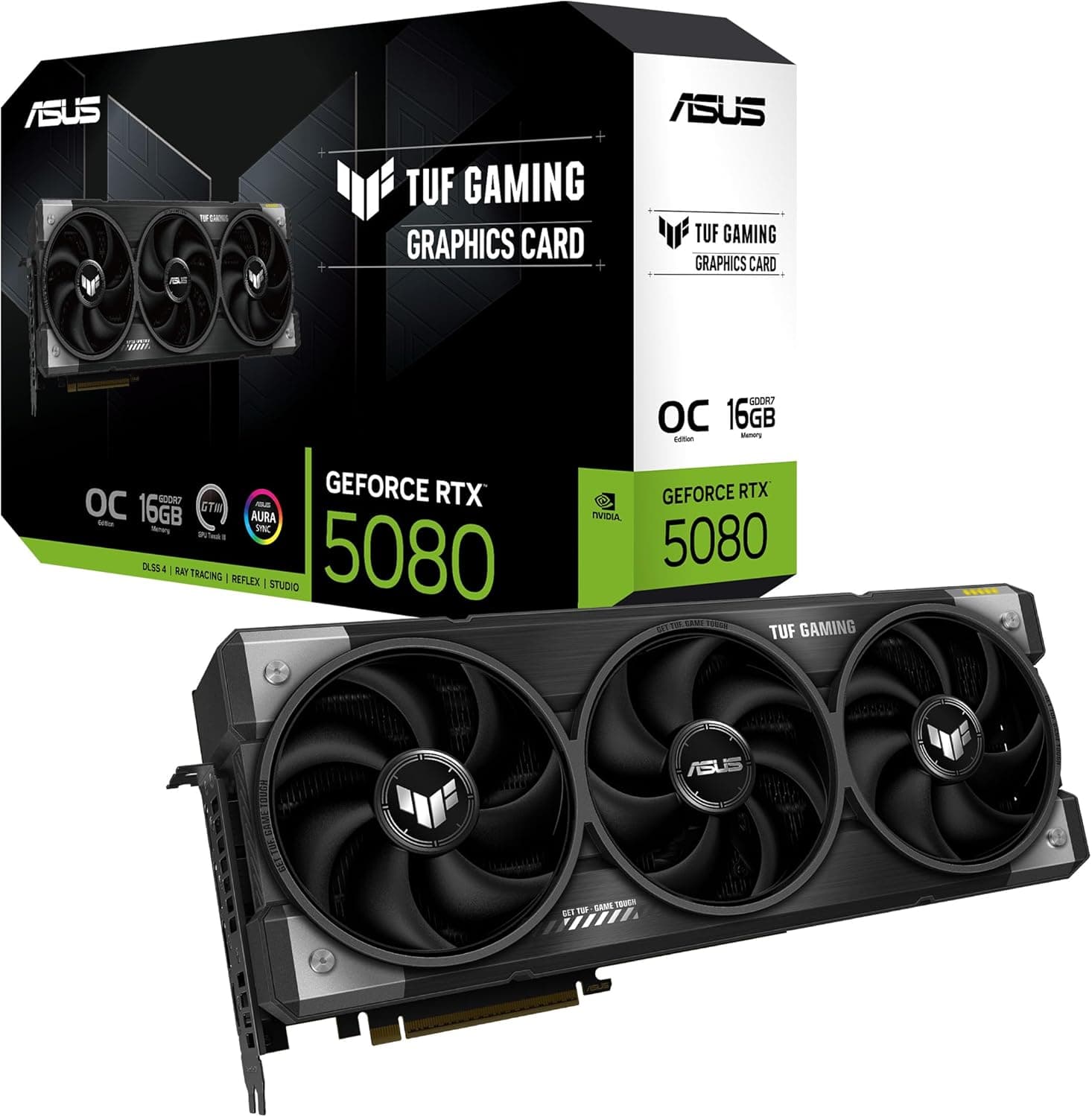ASUS TUF Gaming GeForce RTX 5080 16GB GDDR7 OC Edition – Carte Graphique Gaming (PCIe 5.0, HDMI, Display 2.1, 3.6 Slot, Ventilateurs axiaux, revêtement Protecteur PCB)