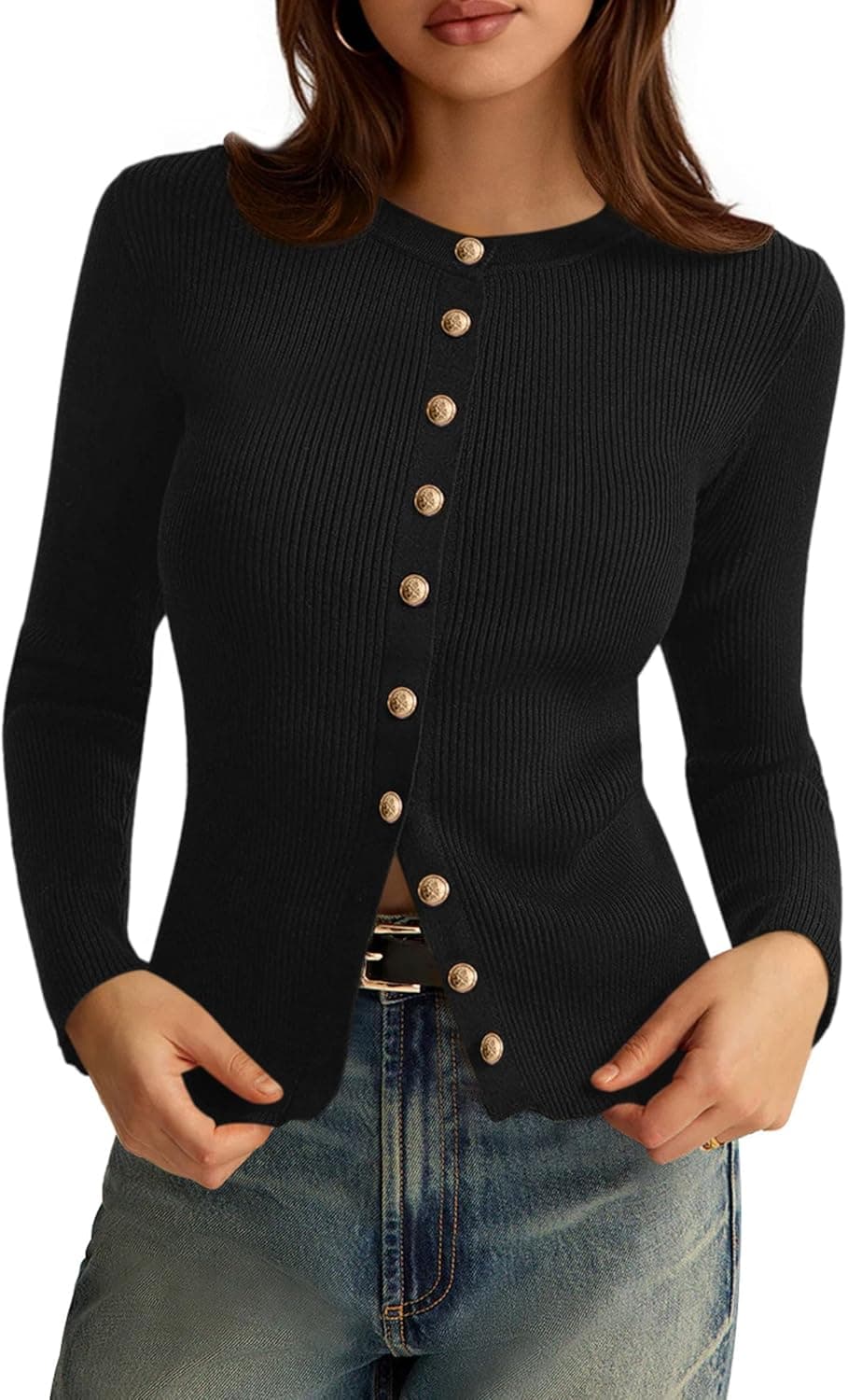 PRETTYGARDEN Womens 2026 Fall Cardigan Sweaters Lightweight Long Sleeve Button up Ribbed Knit Tops Winter Fashion Clothes