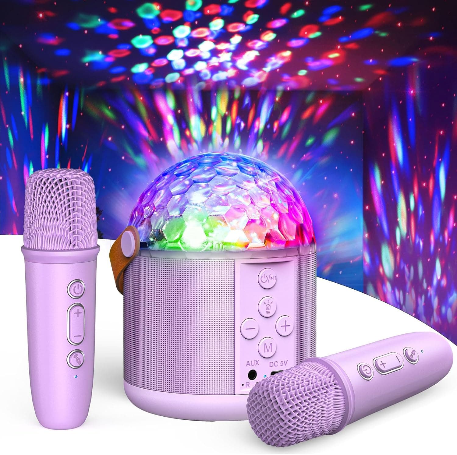 Dislocati Karaoke Maschine mit 2 Bluetooth Mikrofon Kinder, Musik Geschenke Spielzeug Mädchen 3-15 Jahre, Tragbarer Karaoke Microphone Set mit Disco Licht und 5 Toneffekten, Ideal für Familienfeiern