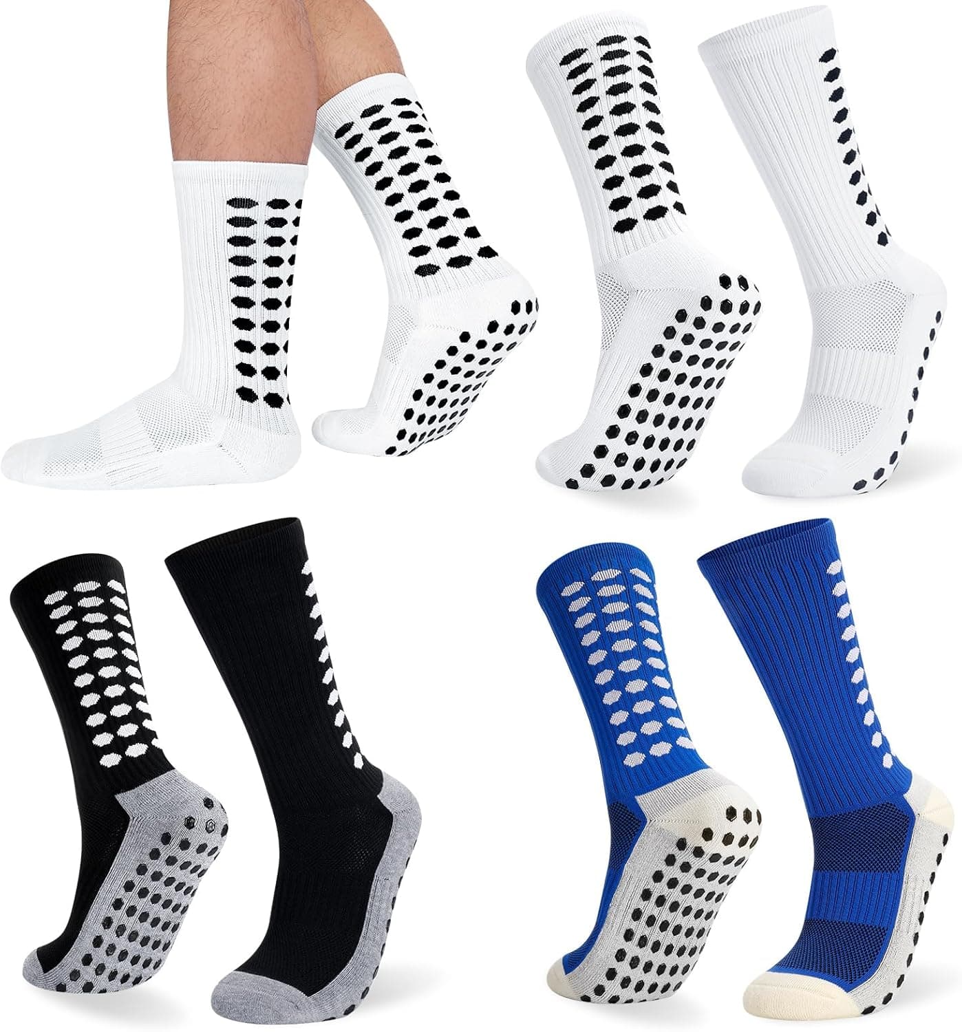 Zuimei 3 Pairs Football Grip Socks for Men, Grip Socks Football Socks Anti-slip Sports Socks for Football Basketball Soccer Volleyball Yoga Running Trekking Hiking