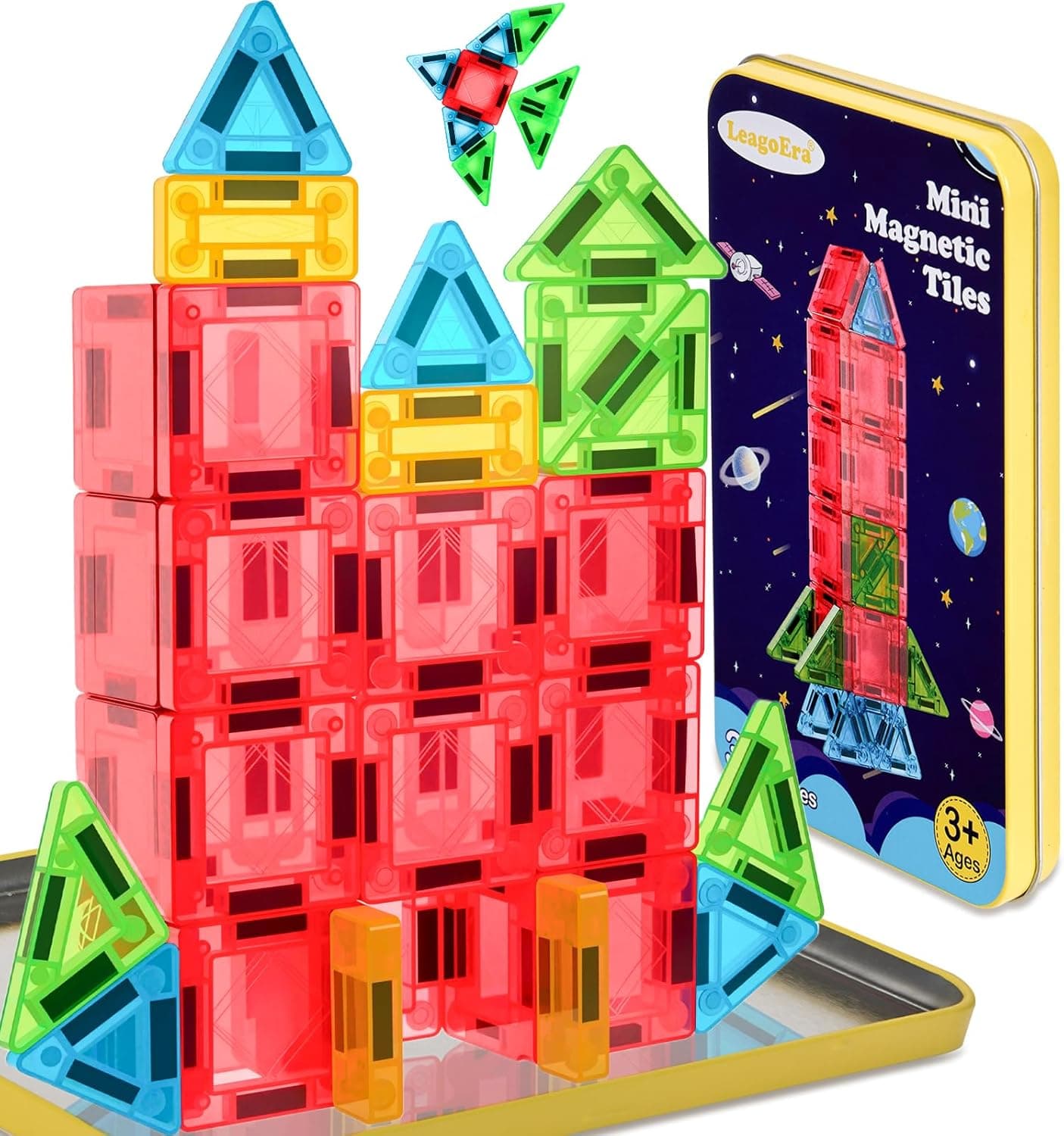 Mini Blocs Magnétiques Set de Voyage 32 Pièces Tuiles Magnétiques avec boîte Métallique Construction Magnetique Enfant Jouet Magnétique pour Enfants 3 4 5 6 7 8 Ans Jeux Cadeau