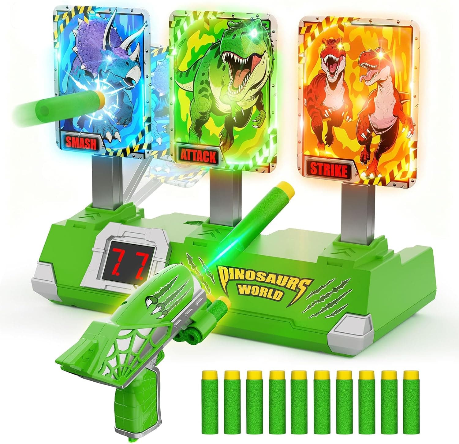 Dinosaur Toys for 3-12 Year Old Boys, Shooting Games w Light Up Electronic Targets with Toy Gun Pistol, 4 5 6 7 8 9 10 Year Old Boys Gifts, Kids Toys Age 3-12 Easter Gifts for Kids Birthday Present