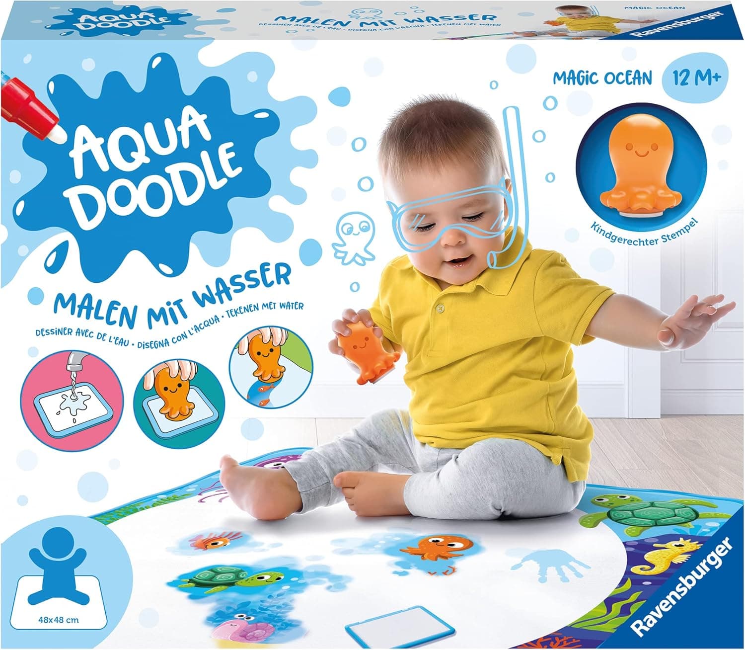 Ravensburger 4568 Aquadoodle Magic Ocean - Fleckenfreies Stempeln und Entdecken mit Wasser - Stempelset mit magischer Stoffmatte für Babys ab 1 Jahr - Spielzeug ab 1 Jahr