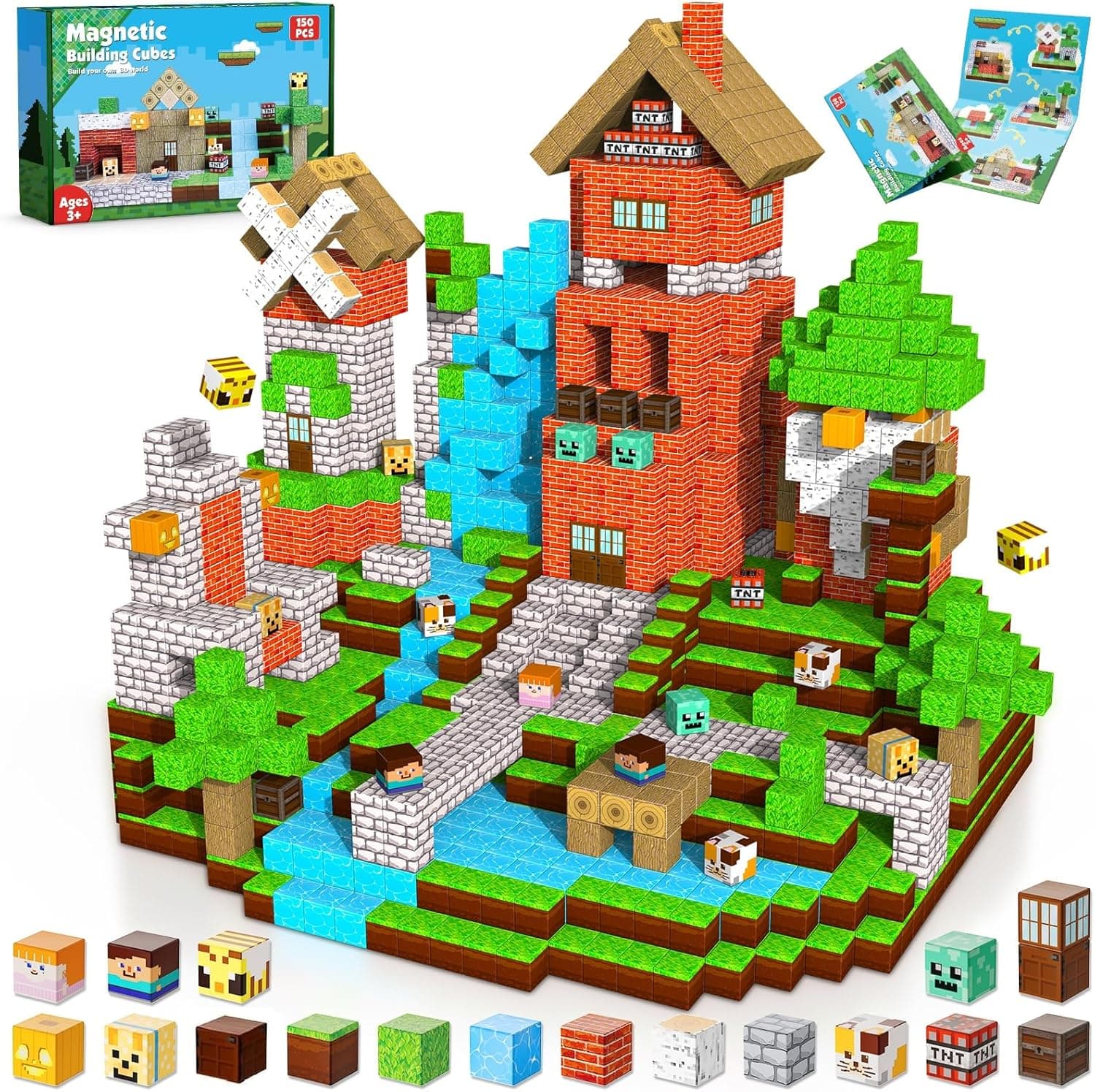 ToyUnited, 150 bloques de construcción magnéticos, cubos magnéticos apilables, juguetes sensoriales STEM y Montessori para niños pequeños de 3 a 12 años