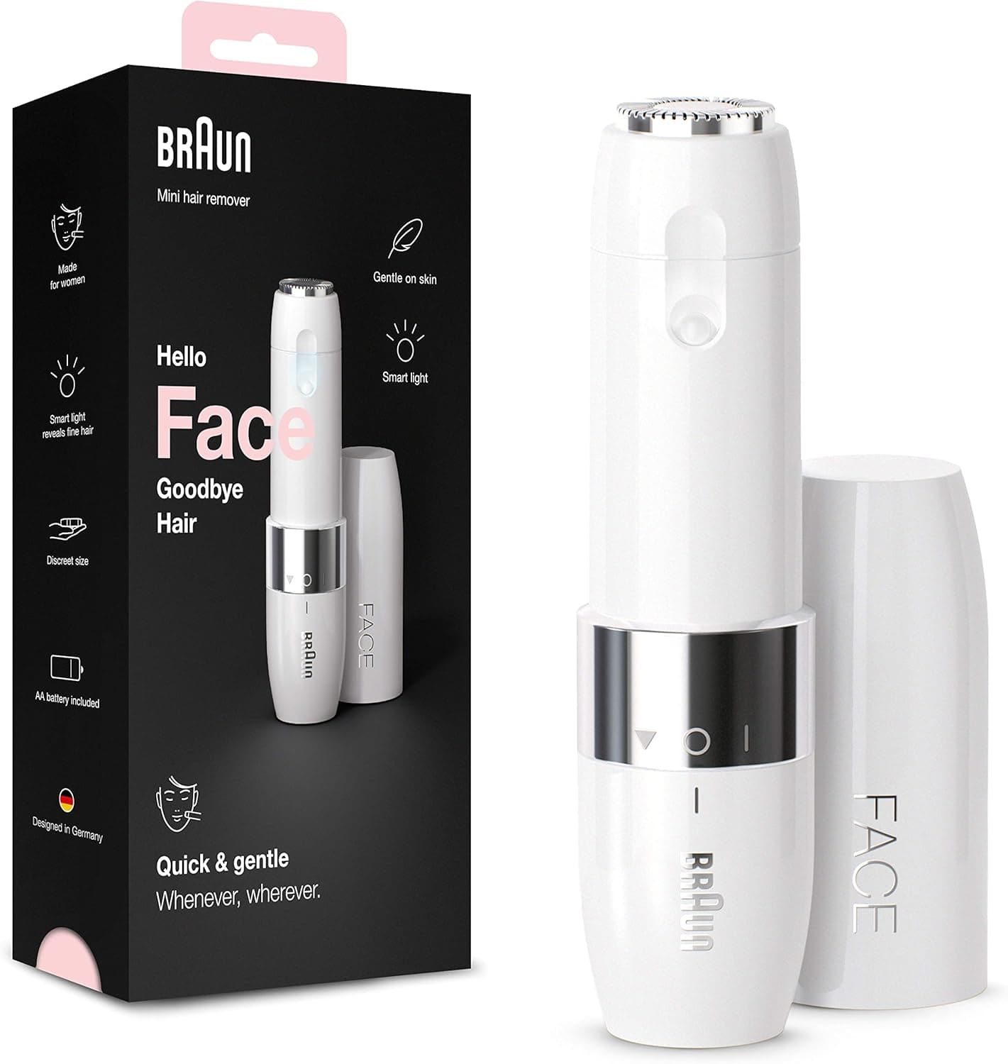 Braun Face Epilatore Elettrico Donna, con Rifinitore di Precisione, Depilazione Elettrica Viso, Baffetti, Mento E Guance, Adatto anche alla zona Bikini, Idea Regalo Depilatore Donna, FS1000 Bianco