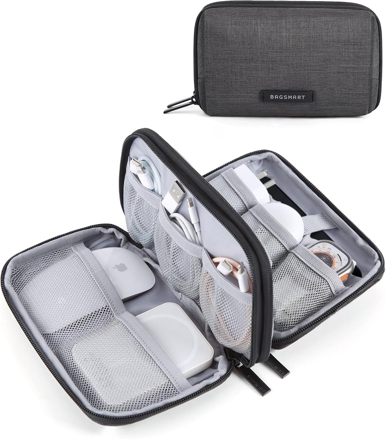 bagsmart Electronics Organizer Travel Case, Cable Organiser Pouch, Travel Essentials, Tech Organiser, Travel Accessories Bag for Charging Cable, Flash Drive, Power Bank, USB, Black