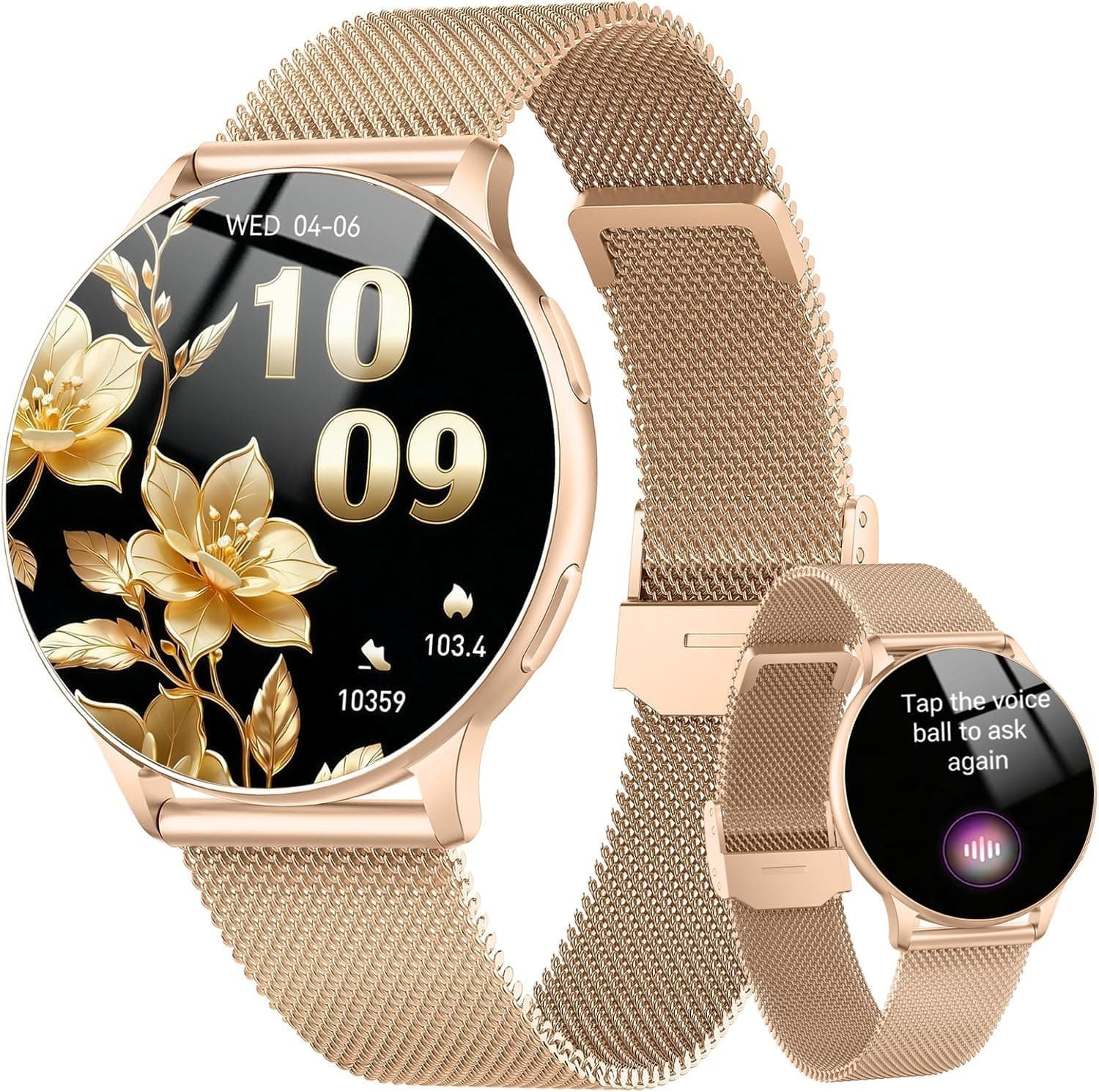 Reloj Inteligente Mujer, 1.32" AMOLED Smartwatch Mujer con Asistente de Voz, Monitor Sueño, Podómetro, Pulsómetro, 120+ Modos Deportivos Smart Watch con Llamadas y Notificación, IP68 para Android iOS