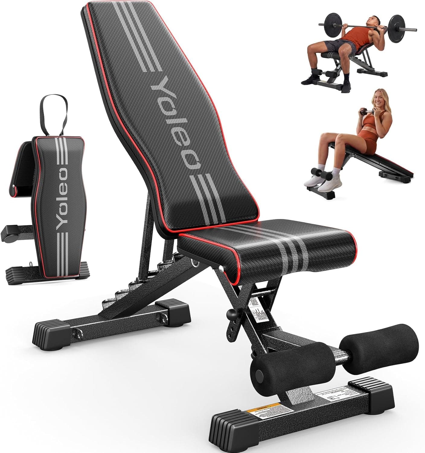 YOLEO Adjustable Weight Bench for Home Gym, ENISO-Certified 375KG, 98% Pre-Assembled, Foldable Gym Bench with 84 Positions Incline Decline Flat, Wider Seat