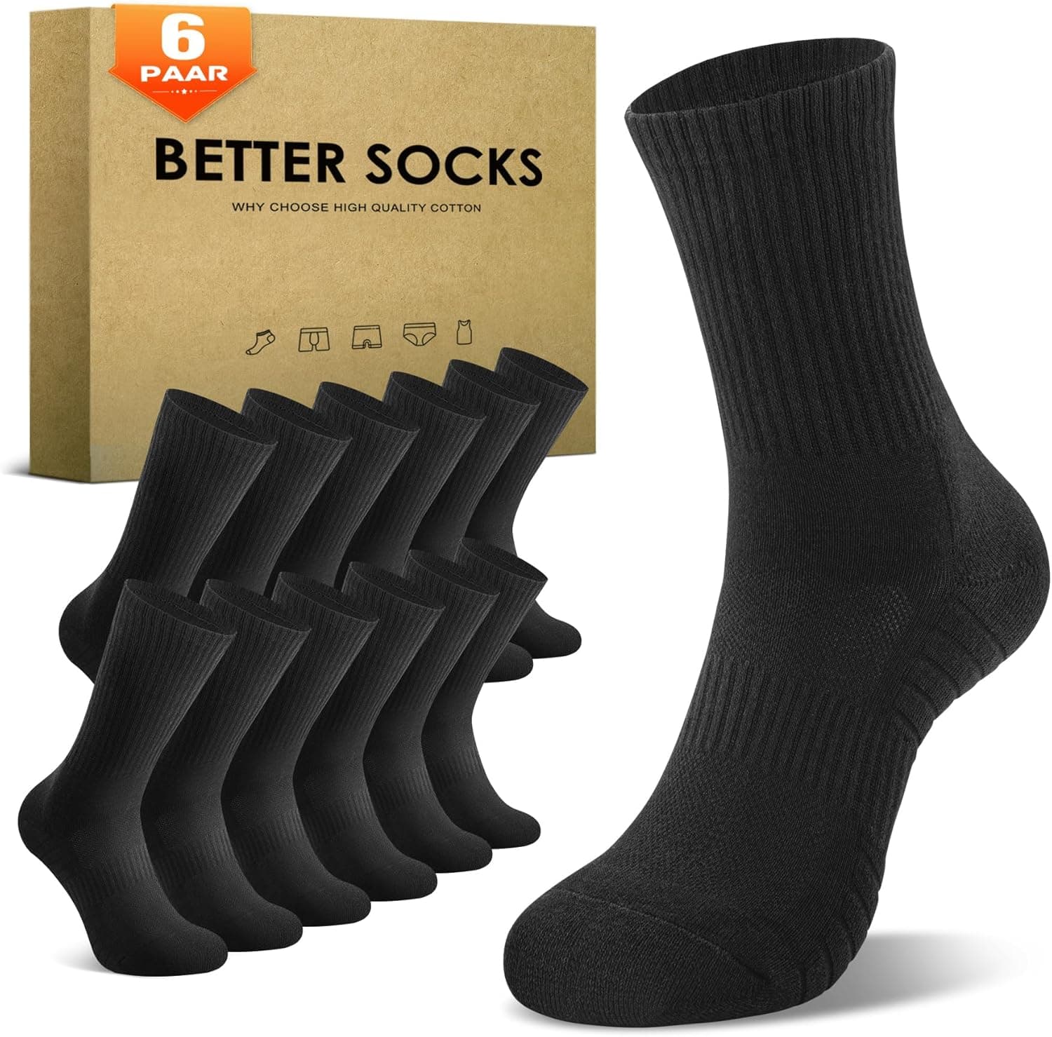 6/12 Pairs Cushioned Sports Socks for Men and Women Athletic Crew Socks Cotton Wicking Walking Socks for Outdoor Work Hiking Trainer