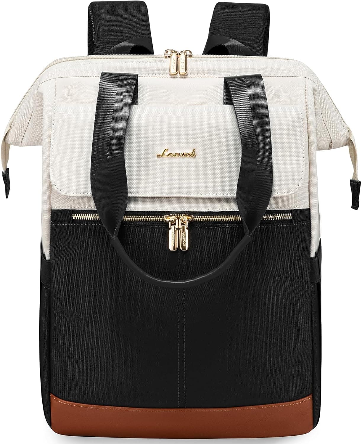 LOVEVOOK 17.3 inch Laptop Rucksack Bag for Ladies, Backpack Womens, Daypacks for Office Teacher Nurse, Fashion School Bags with USB Port for Work University Travel Business, Beige Black Braun