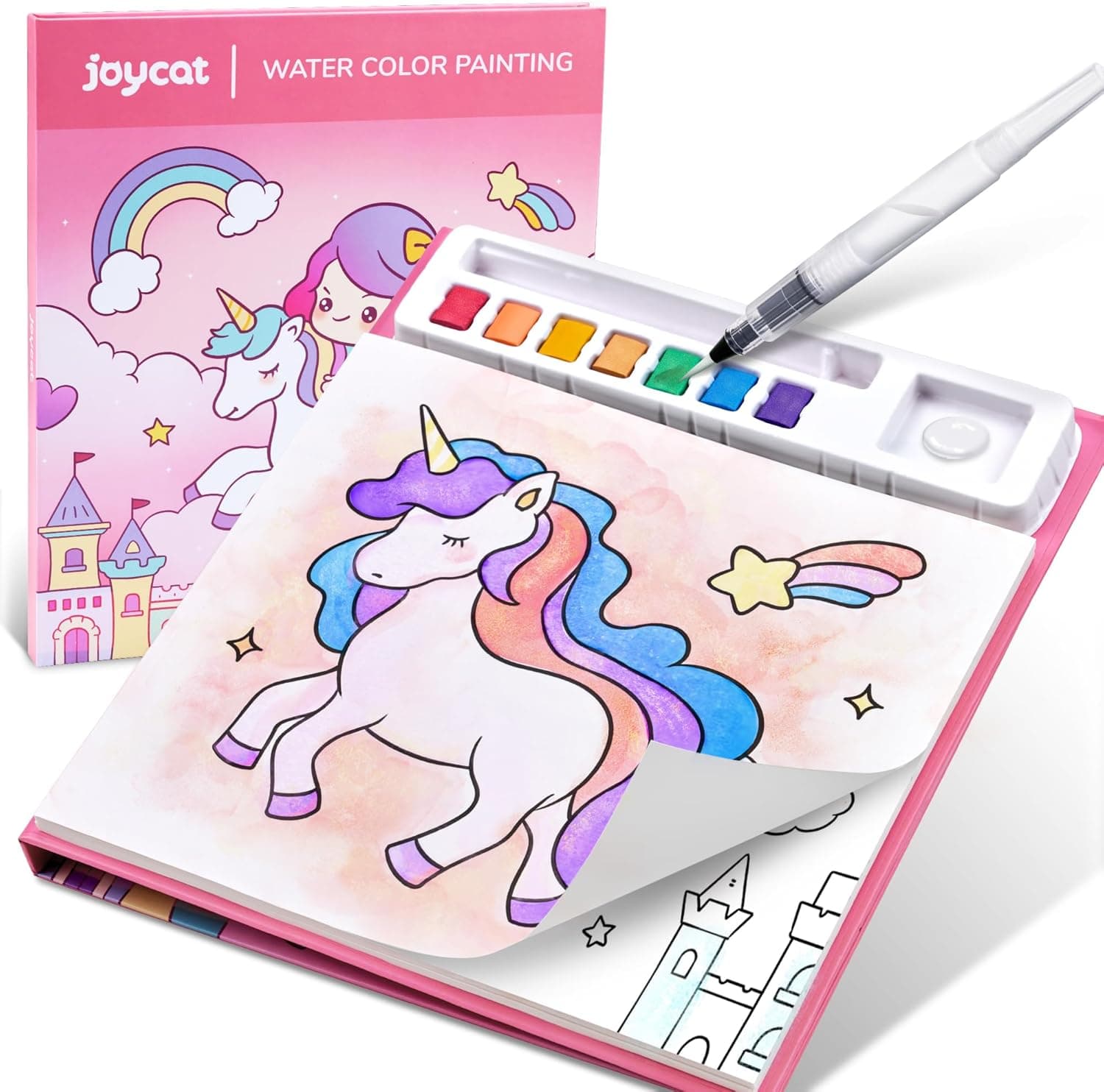 JoyCat Malbuch mit Wasserfarben für Kleinkinder ab 3-8 Jahren, Aquarell Malset für Kunst & Basteln, Lernspielzeug als Geburtstagsgeschenk für Jungen und Mädchen