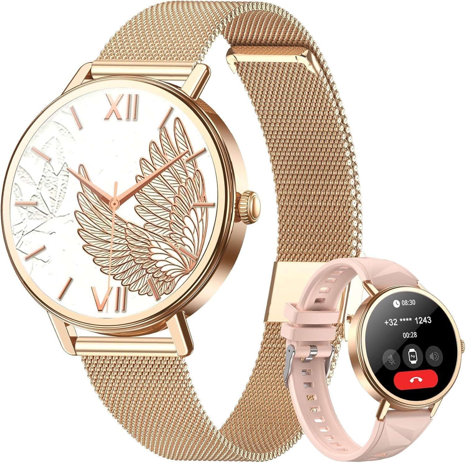 Blackview Smartwatch Mujer- Llamadas Bluetooth y Whatsapp Notificación, 1.26"Reloj Inteligente Mujer- SpO2/Pulsómetro/Monitor de Sueño, Pulsera Actividad- 100+ Modos Deportivos, Reloj para Android iOS