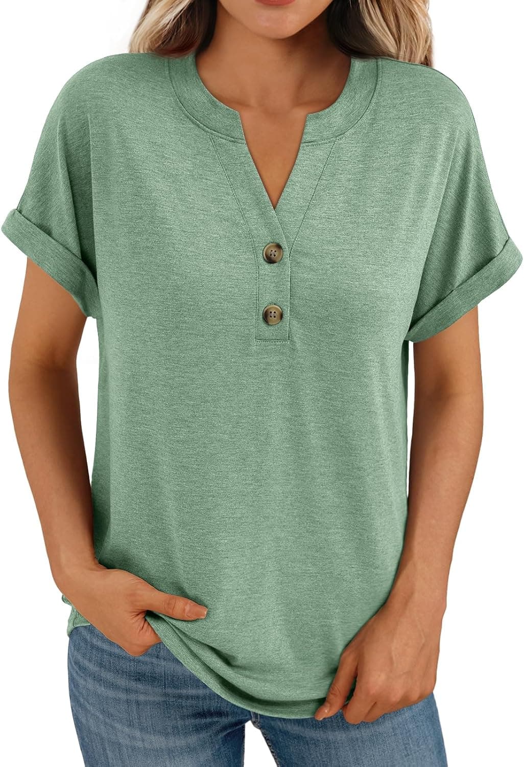 AUTOMET Women's Short Sleeve Shirts Henley Dressy Casual Summer Tops 2026 Spring Fashion Trendy Cute T-Shirts