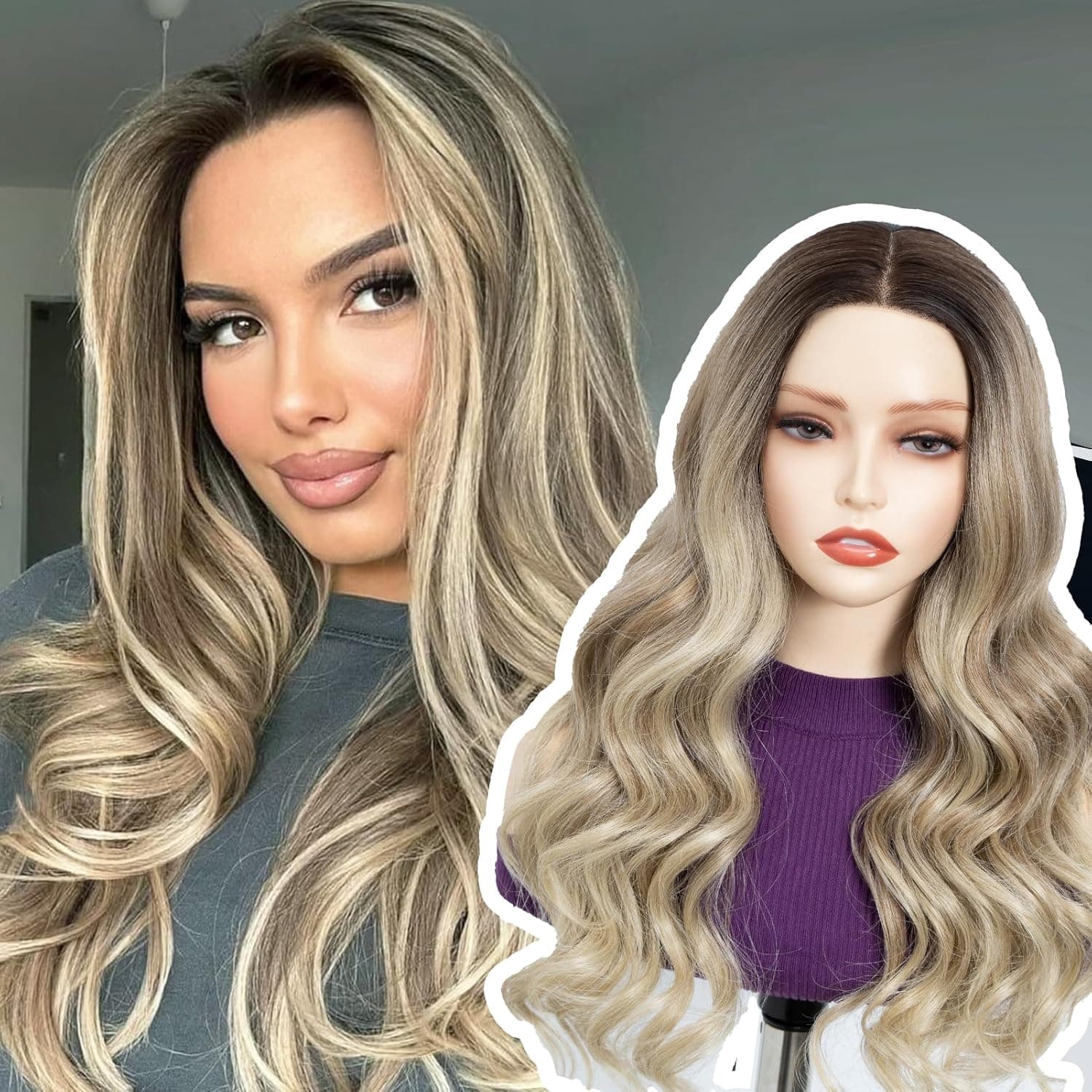 FASHION IDOL Centre-parted Lace Front Curly Wig for Women and Girls 24 Inches Ready-to-Wear for Daily Use