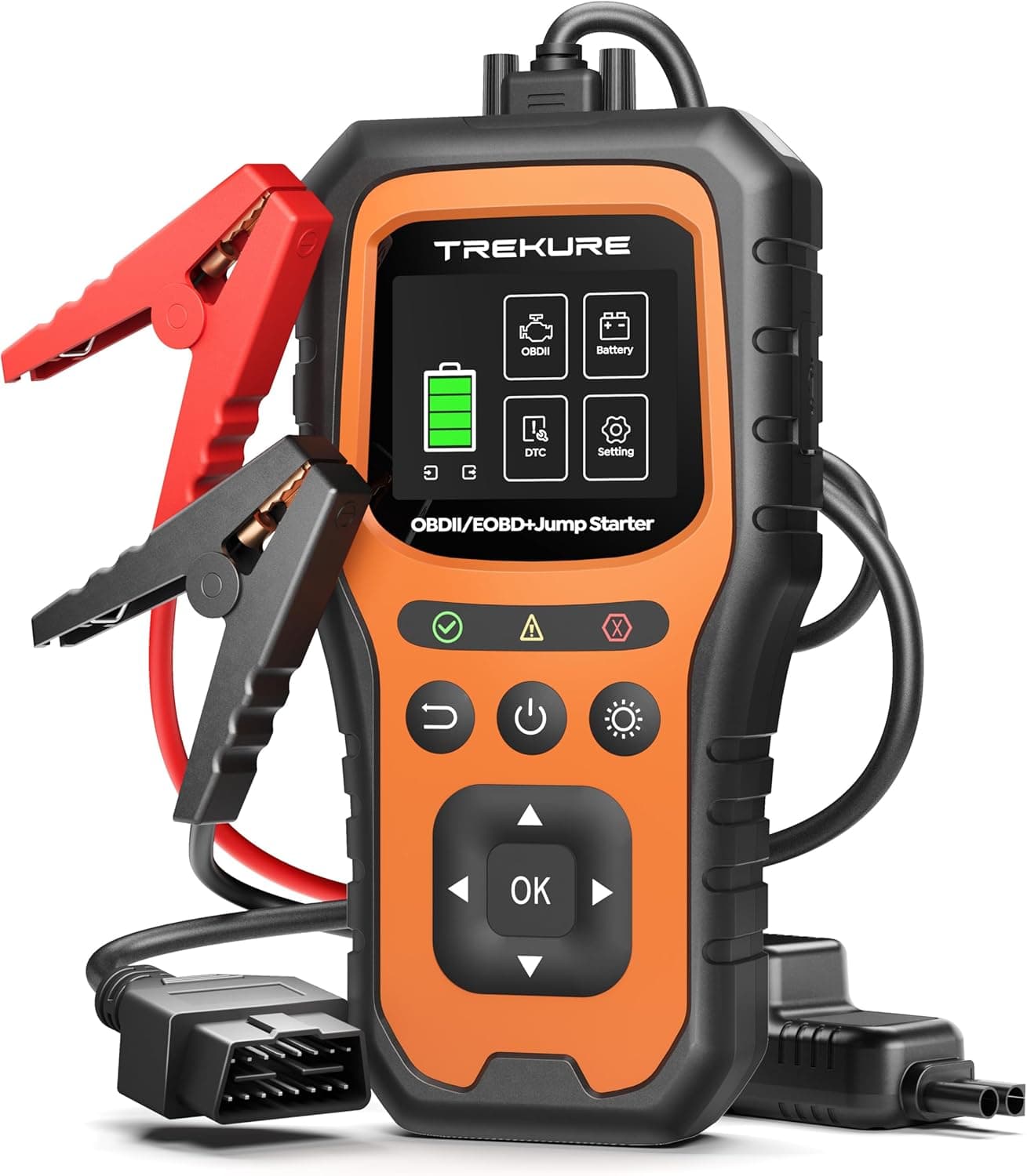TREKURE 7000A Starthilfe Powerbank Auto mit Batterietester & OBD2 Diagnosegerät – 12V Auto Starthilfegerät für Benzin & Diesel bis 10.0L, LED Licht, Notfall-Tool für PKW