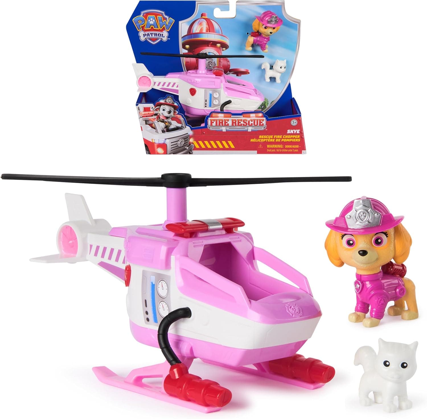 PAW PATROL – Fire Rescue Skyes Feuerwehr-Rettungshubschrauber mit Rettungsklaue und Skye Figur, Spielzeug für Kinder ab 3 Jahren