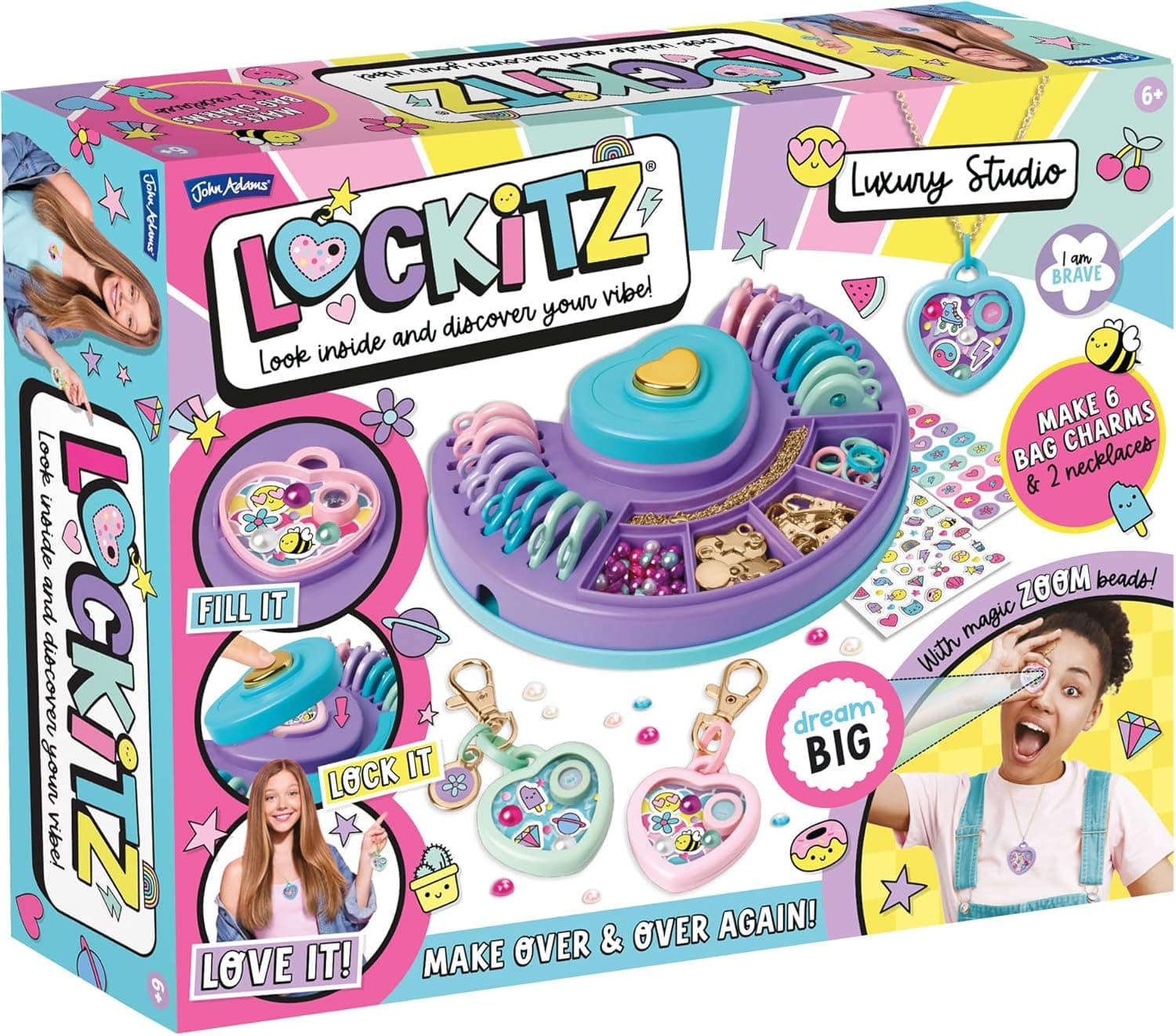 John Adams Lockitz Luxury Studio | Fashion Jewellery Maker | Create Cute Bag Charms, Necklaces & Accessories | Includes Magic Zoom Beads with Secret Messages | Age 6+ | Christmas & Birthday Gift Idea