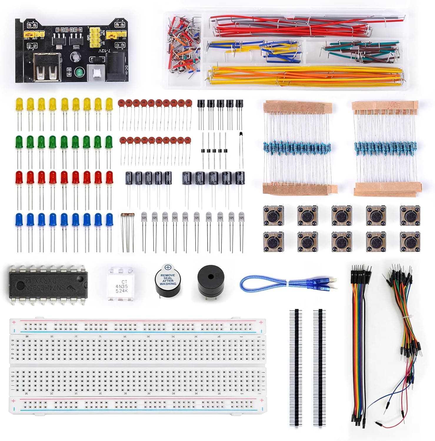 Electronics Component Fun Kit w/Power Supply Module, Electronics Basic Kit, Jumper Wire, Breadboard, Precision Potentiometer,Resistor Compatible with Arduino, Raspberry Pi, STM32