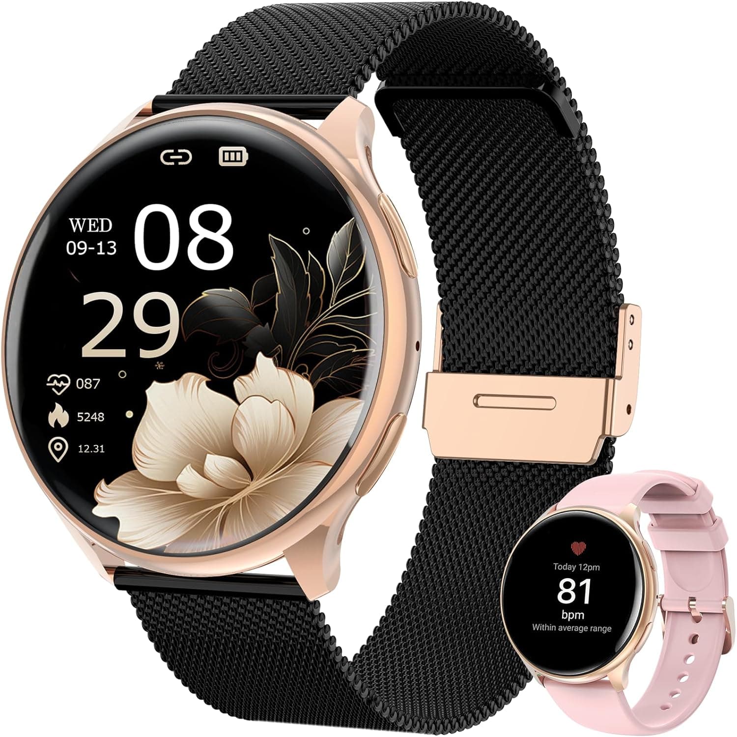 SLOKSFil Reloj Inteligente Mujer, 1,39" SmartWatch Mujer Redondo SpO2, 24H Pulsometro, Presión Arterial, Monitor sueño, Monitor de sueño 120 Deportes para iOS Android (Negro Oro)