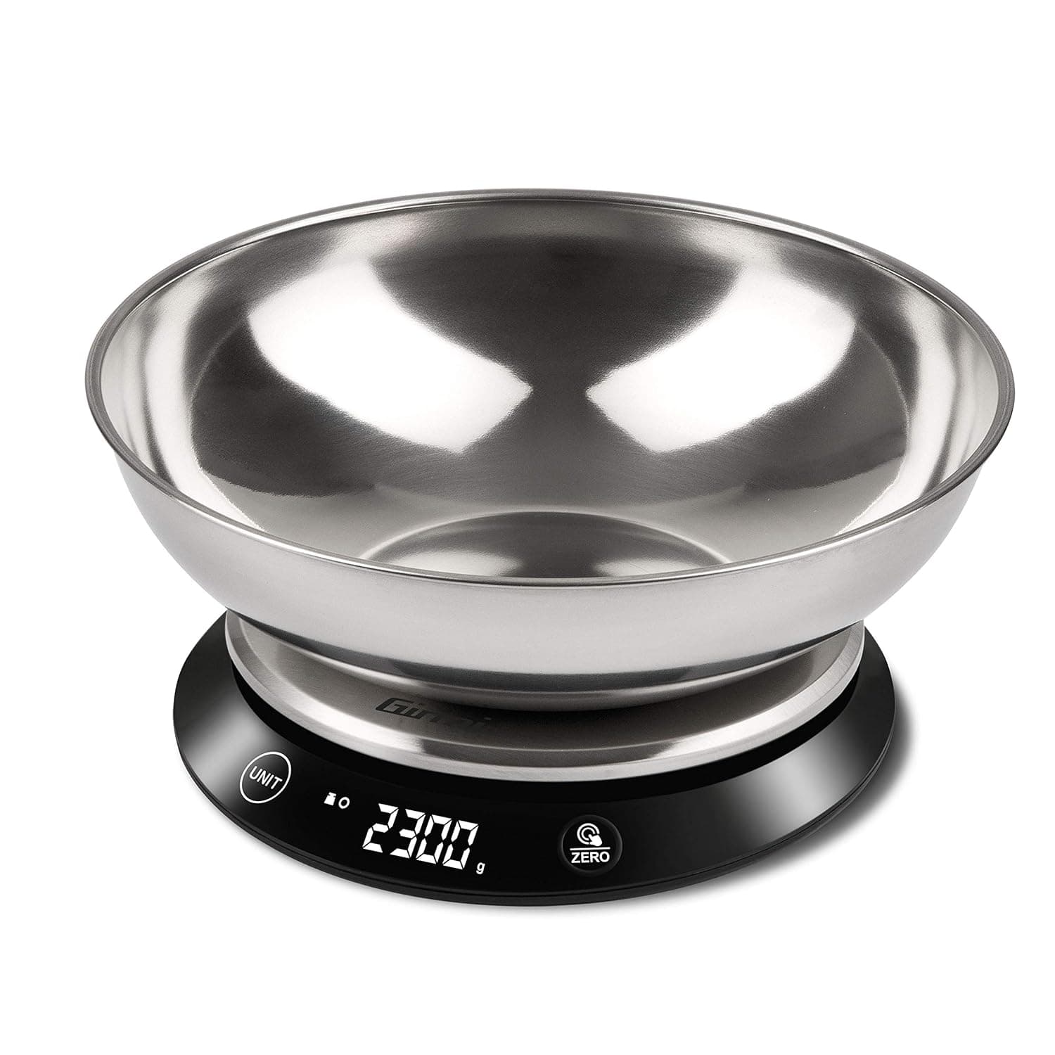 Girmi PS84 Bilancia da Cucina, Capacità ciotola 1 Litro, 1 gr/ 5 Kg, Display Alta Luminosità, Ciotola e piatto Inox, Austopegnimento, Funzione Tara, Nero