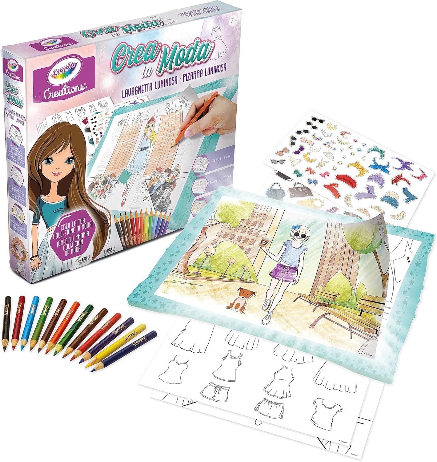 CRAYOLA - Creations, CREA tu Moda, Pizarra Luminosa para Crear una colección de Moda, Actividad Creativa y Regalo para niñas y Chicas, a Partir de 8 años