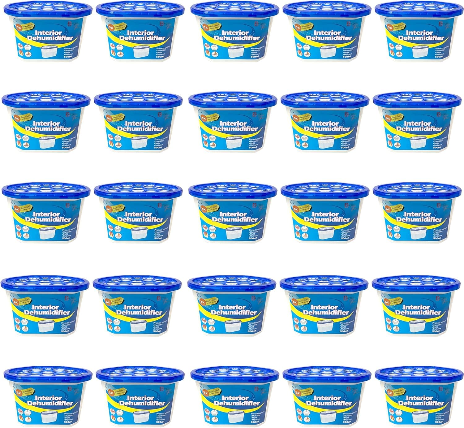 Bargain Factory Dehumidifier 500ml Pack of 25 Condensation Remover Moisture Absorber Dehumidifiers for Damp, Mould, Moisture in Home, Kitchen, Bedroom, Caravan, Office, Garage, Bathroom, Basement