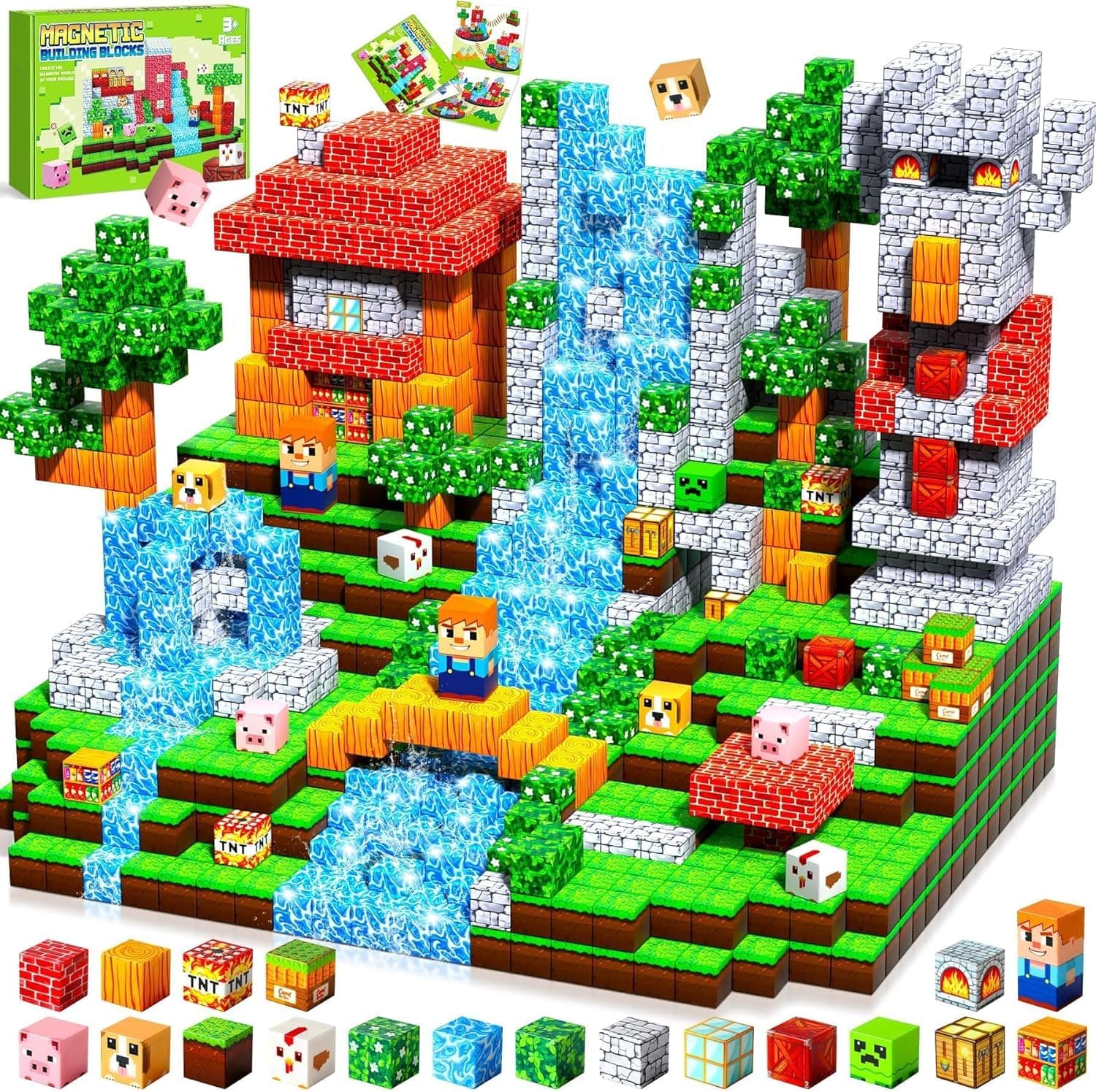 Pourbibi Magnetische Bausteine, Magnetbausteine Magnetspielzeug,108 Teile Magnetische Bauwelt Spielzeug Magnetblöcke für Kinder ab 3 4 5 6 7 8 9 10 Jahre,Baue Mine Magnet Welt,Professioneller