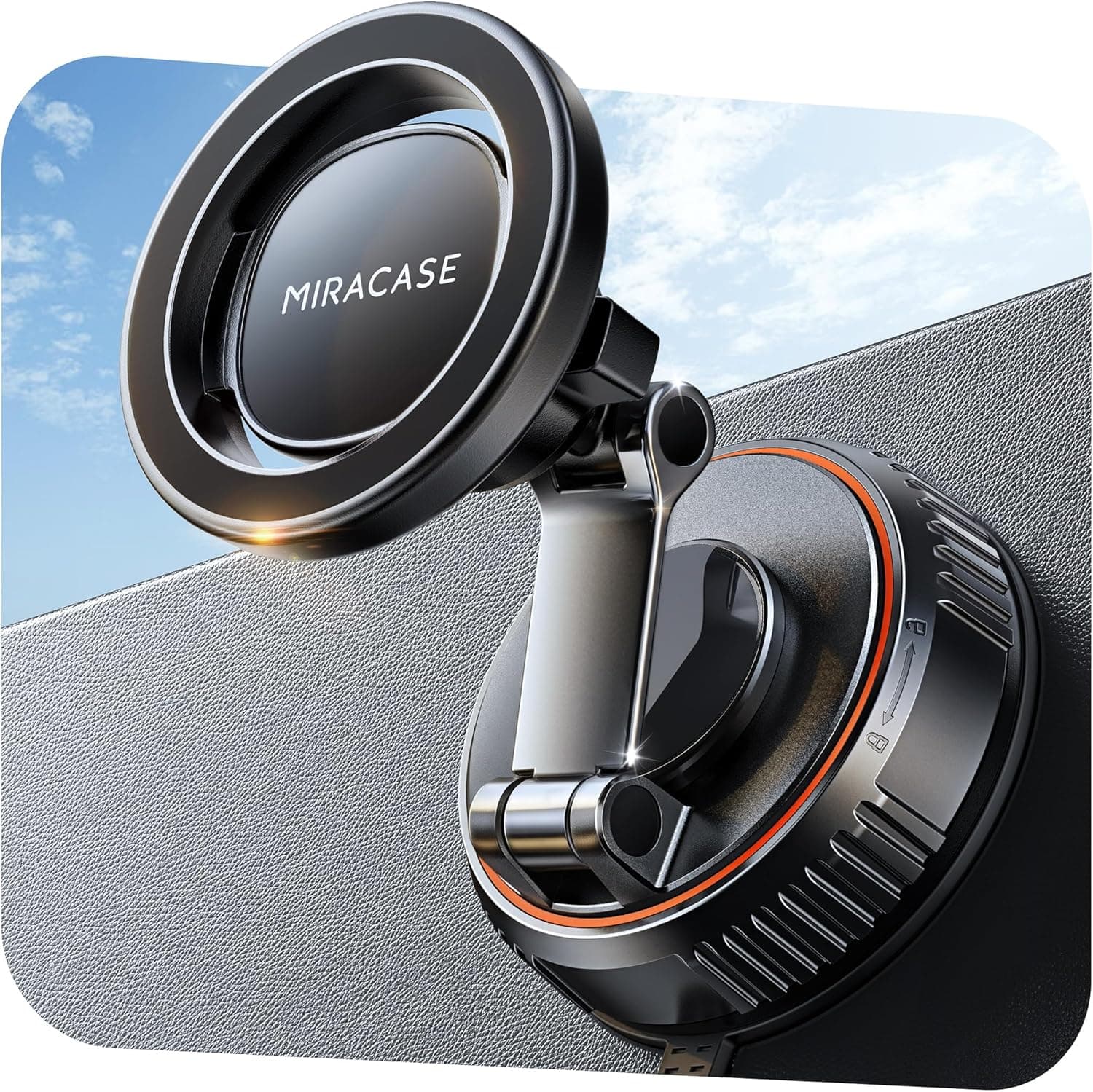 Miracase 2026 Handyhalterung Auto Magnet für Magsafe Autohalterung Militärische Vakuum Saugnapf 360° Drehbar und zweiachsig klappbarer Kfz Abdeckungen Halterung Auto für iPhone 17 16 15 Pro Max
