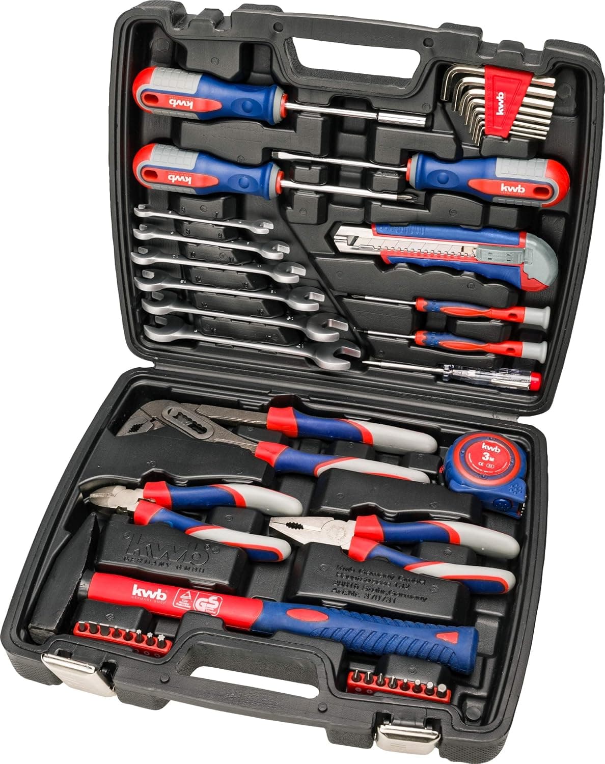 KWB - Maletín de herramientas con puntas de destornillador, 42 piezas, relleno, resistente, ideal para el hogar o el garaje, certificado GS, en práctico maletín de plástico