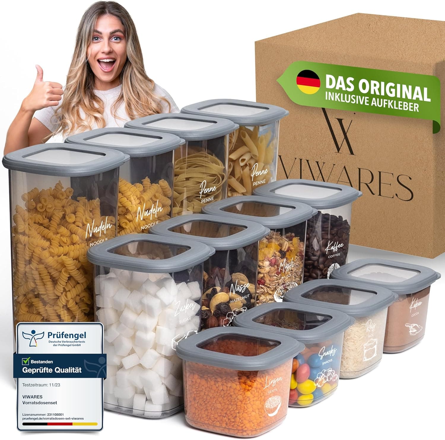 Viwares Vorratsdosen mit Deckel Luftdicht, 12er Vorratsbehälter Set BPA-Frei, Vorratsdose zur Müsli Mehl Aufbewahrung Küche, Praktische Organizer Küche, Frischhaltedosen für Lebensmittelaufbewahrung