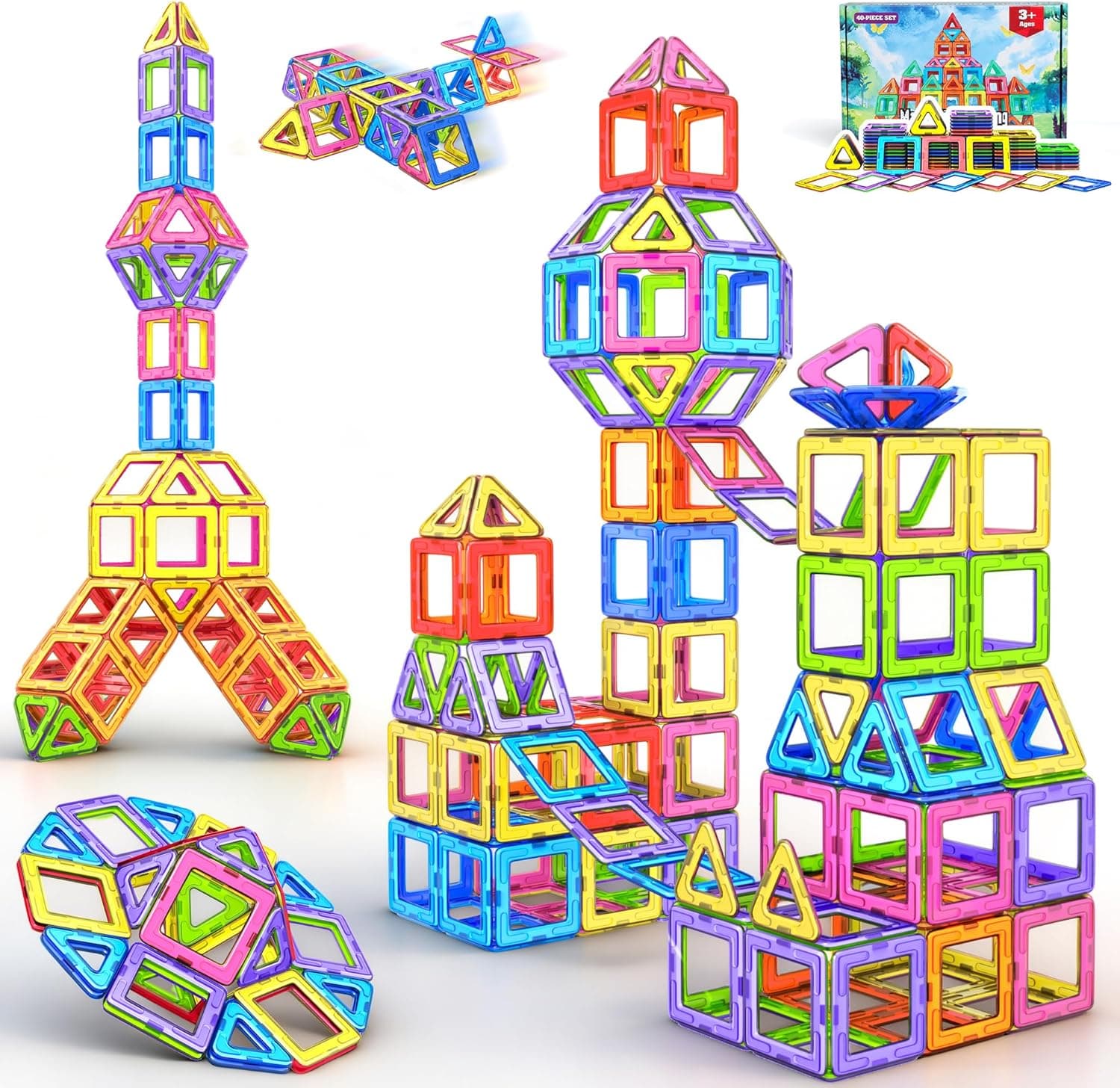 COOLJOY Magnetische Bausteine, Magnetspiel STEM Magnetbausteine, Montessori Spielzeug ab 3 Jahre, Magnete Spielzeug ab 3 4 5 Jahre, 40 Teile Magnetbausteine, Ostern Geschenk für Kinder Jungen Mädchen