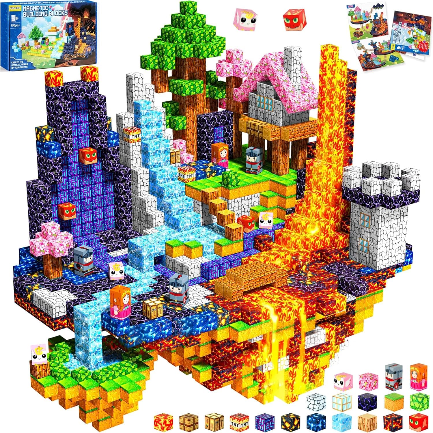 COOLJOYA Magnetische Bausteine, 150 Teile Magnetbausteine ab 4 Jahre, Ostern Geschenke Kinder, Magnetische Bauwelt Halloween Spielzeug Magnetblöcke für Kinder ab 3 4 5 6 7 8 9 Jahre Verstaubare
