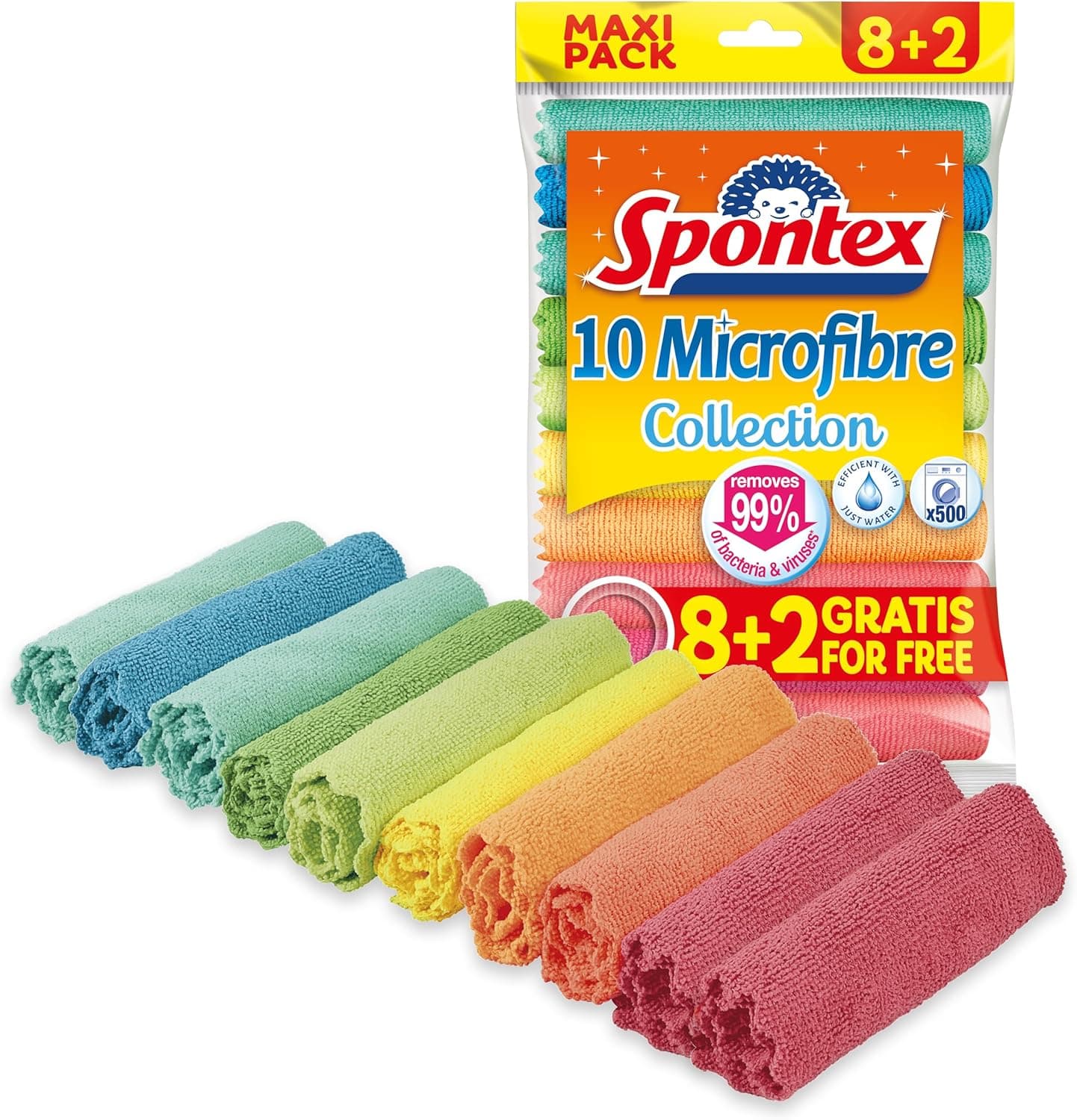 Spontex Microfibre Allzwecktücher 8+2 Gratis, 1 Packung - bunte Mikrofasertücher
