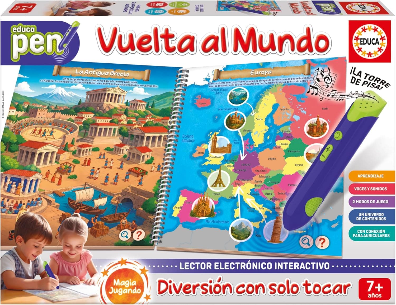 Educa - Educapen Una Vuelta por el Mundo | Juego Educativo para niños +7 años | Cuaderno con Preguntas y Lector electrónico | Niños 7 8 9 años (20323)