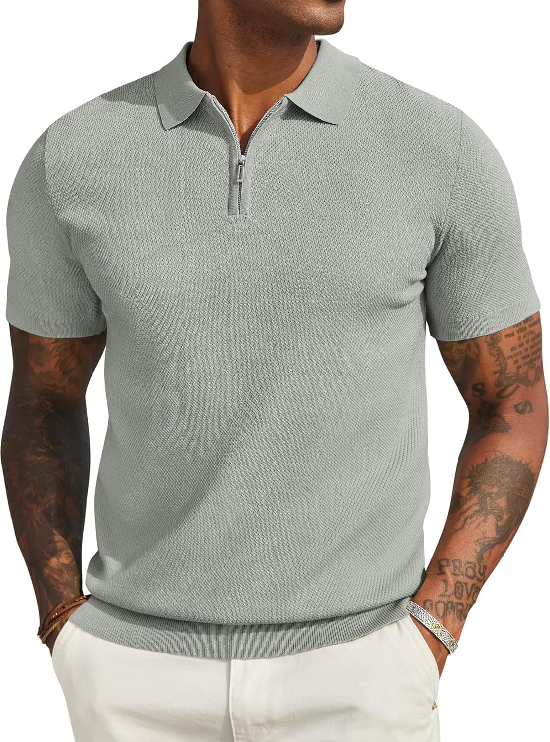 COOFANDY Mens Polo Shirts Short Sleeve Summer Zipper Knit Men's Polo T-Shirts Classic Stretch Golf Shirt