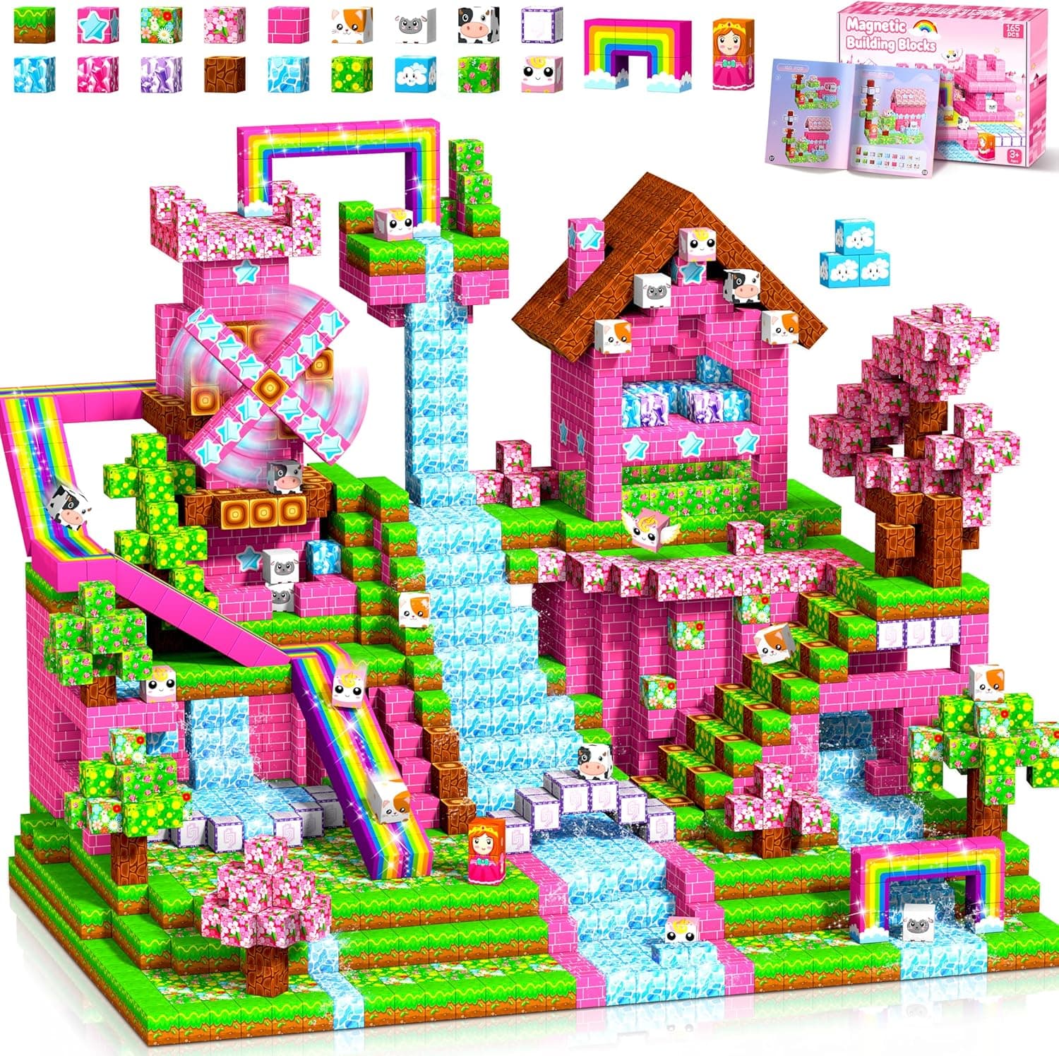 Magnetische Bausteine - 165 Teile Mine Magnetbausteine Spielzeug ab 3 Jahre mädchen, Magnetische Bauwelt Ostergeschenke and Halloween Spielzeug Magnetblöcke für Kinder ab 3 4 5 6 7 8 9 Jahre
