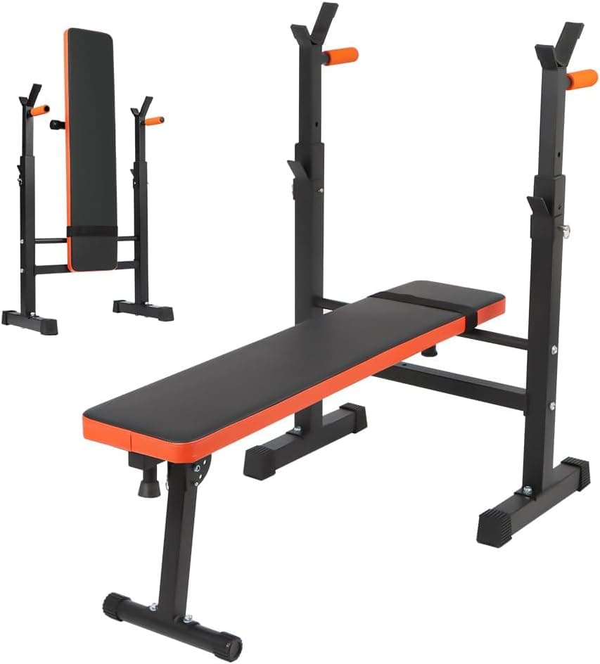 Panana Adjustable Weight Bench for Home Gym, Foldable Incline Decline Workout Bench with Adjustable Barbell Height, Multi-Purpose Exercise Lift Bench with Barbell Rack