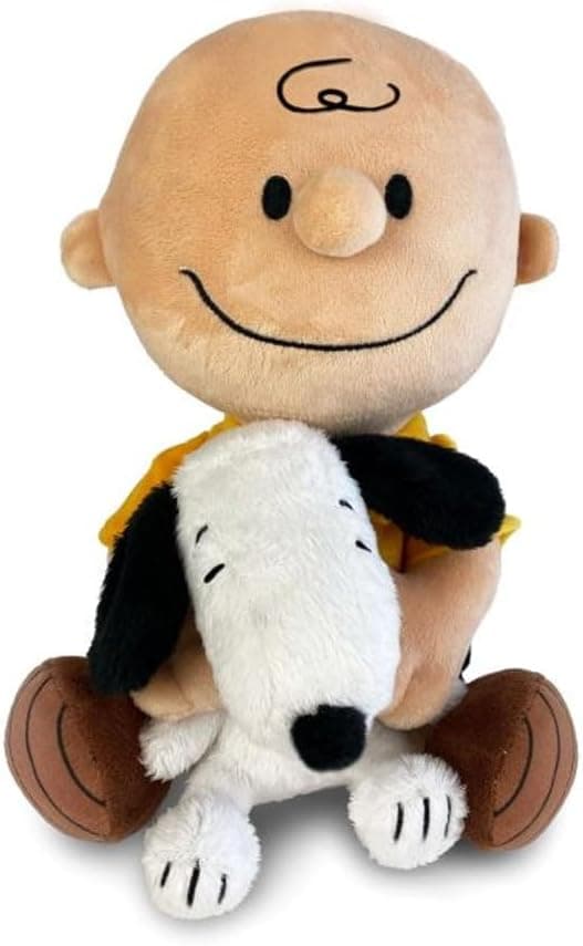 Peluche PEANUTS CHARLIE BROWN e in braccio il cagnolino SNOOPY - da collezione - altezza 15cm - Multicolore
