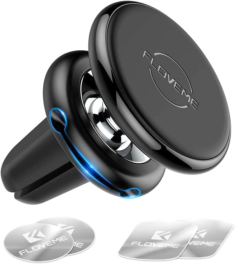 FLOVEME KFZ Handyhalterung Auto Magnet Lüftung, Universal Handyhalter Auto Zubehör mit 5 Starke Magnet 4 Metallplatten, Kompatibel für iPhone Samsung Huawei - Schwarz