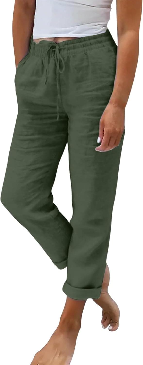 Pantaloni Donna Estivi Pantalone Lino Cotone Larghi Estivo Tasche Gamba Coulisse Tinta Unita Eleganti Pants Pantalone Traspirante Pantaloni Palazzo Donna Estivi Abbigliamento Estivo Elegante