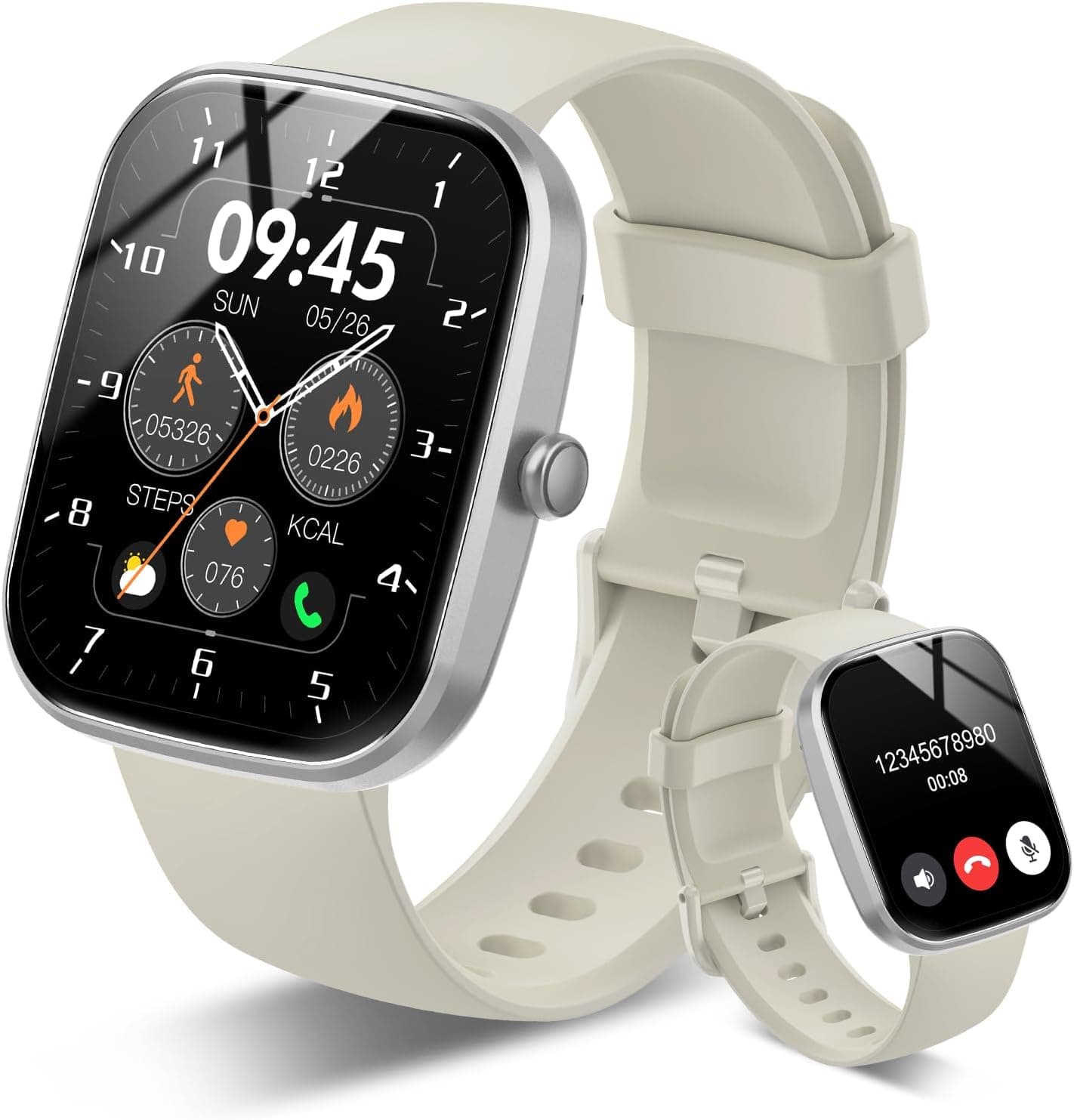 Csasan Smartwatch Damen Herren, 1,91" HD Touchscreen Smart Watch mit Telefonfunktion, 112+ Sportmodi Sportuhr, IP68 Wasserdicht Fitnessuhr, mit Schrittzähler/Herzfrequenzmonitor/Schlafmonitor, Beige