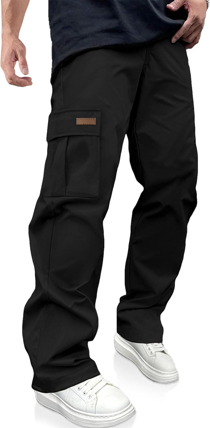 PLEPAN Men's Casual Cargo Pants Drawstring Hiking Workout Tactical Joggers Sweatpants for Men with Pockets