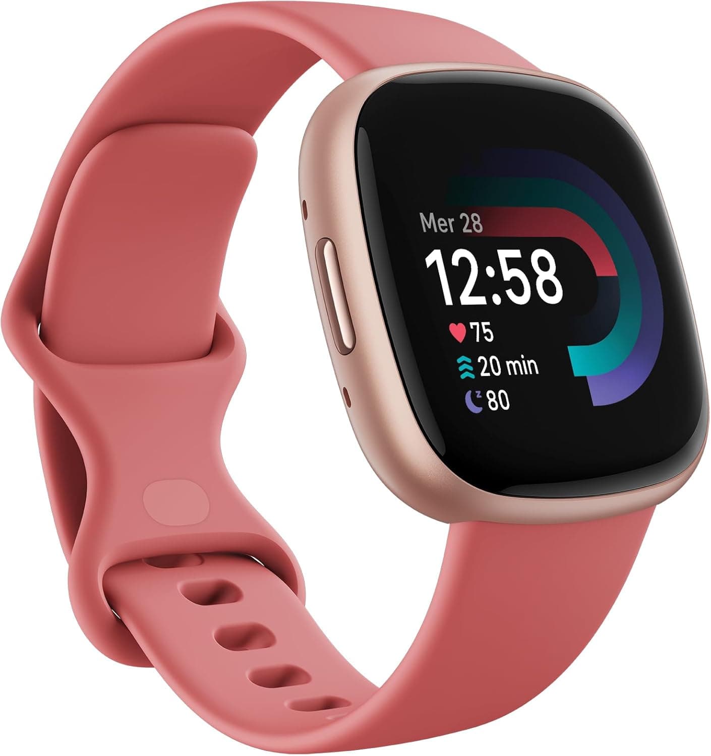 Fitbit Versa 4 Smartwatch per il fitness con abbonamento Google Health Premium di 3 mesi incluso, fino a 6 giorni di autonomia e compatibile con iOS & Android, Rosa sabbia / Alluminio rame rosa