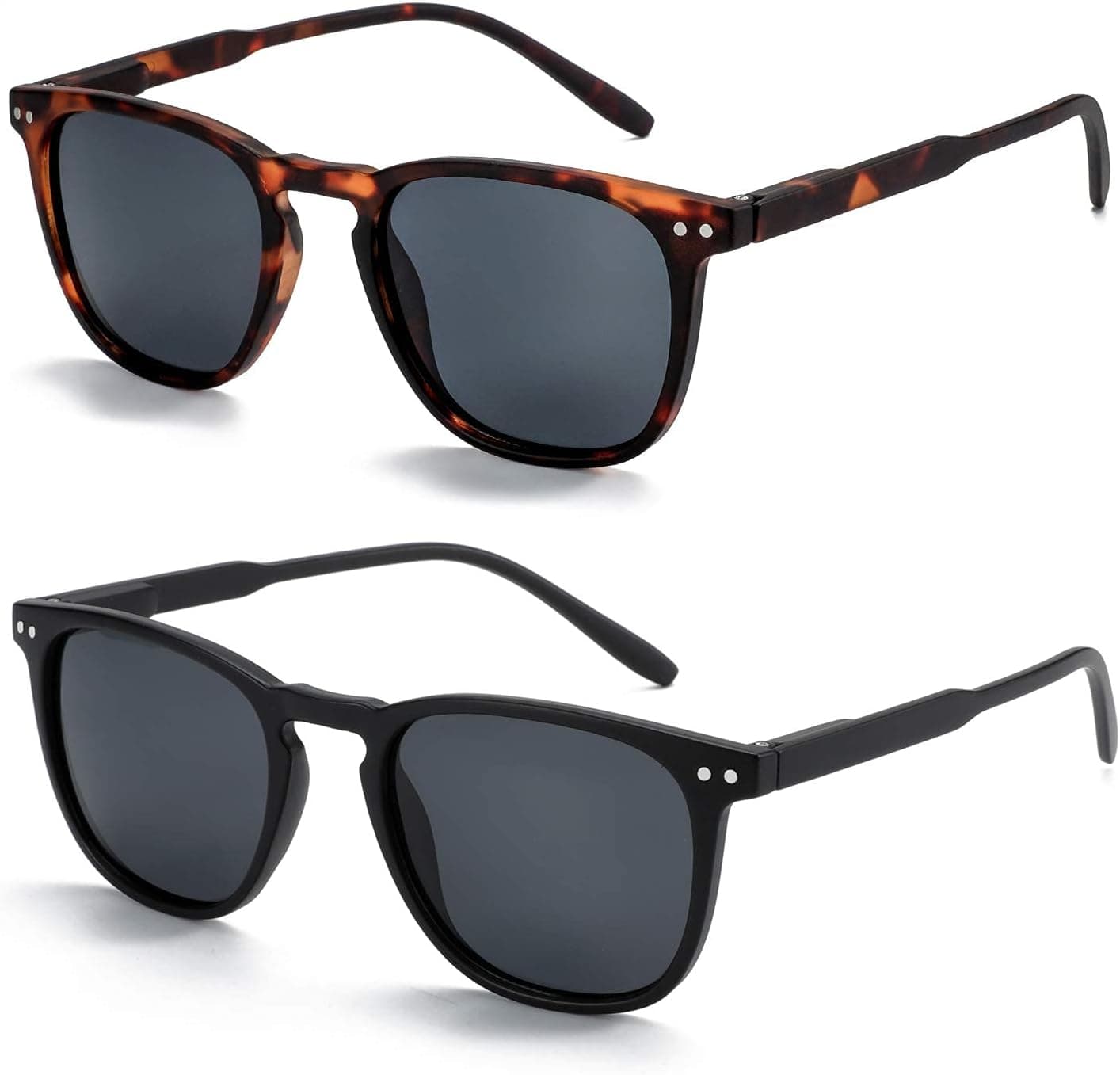 ZENOTTIC 2 Pack Polarised Sunglasses Womens Mens Retro Vintage Round and Square Sun Glasses with UV400 Protection Unisex