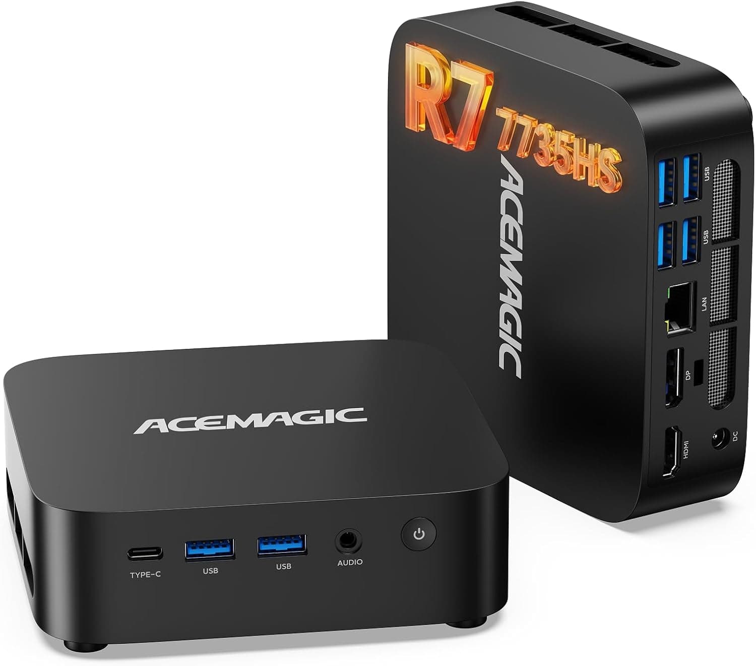 ACEMAGIC M1 Mini PC, AMD Ryzen 7 7735HS (8C/16T, bis 4,75GHz), 24GB LPDDR5 5500 MT/s 1TB NVMe SSD Win 11 Pro Mini Computer, AMD Radeon 680M, 4K Triple Display, USB-C,WiFi6,BT5.2 für Büro & Home Office