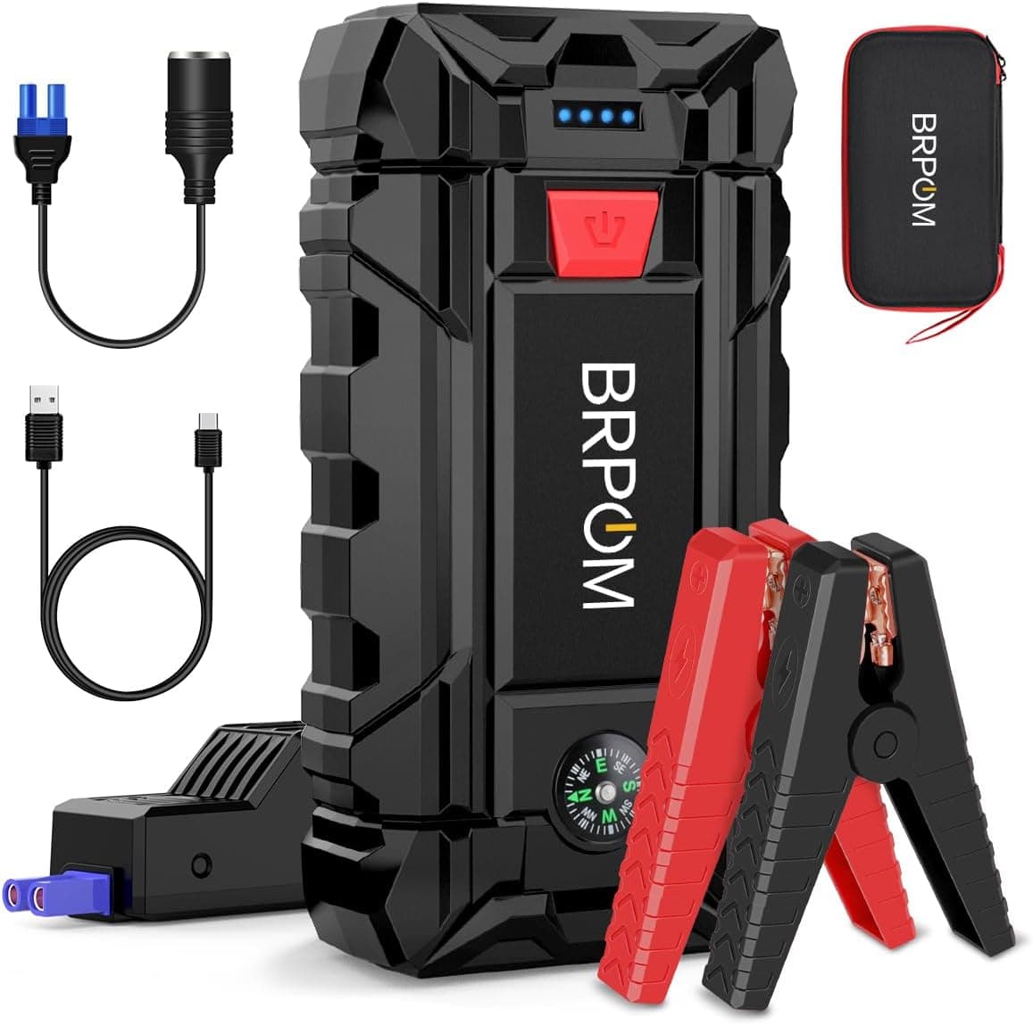 BRPOM Avviatore Batteria Auto, 9000A 26800mAh Avviatore di Emergenza per Auto/Moto, (Motori Fino a 10.0L Gas o 8.0L Diesel) Torcia a LED,Porta USB da per Smartphone