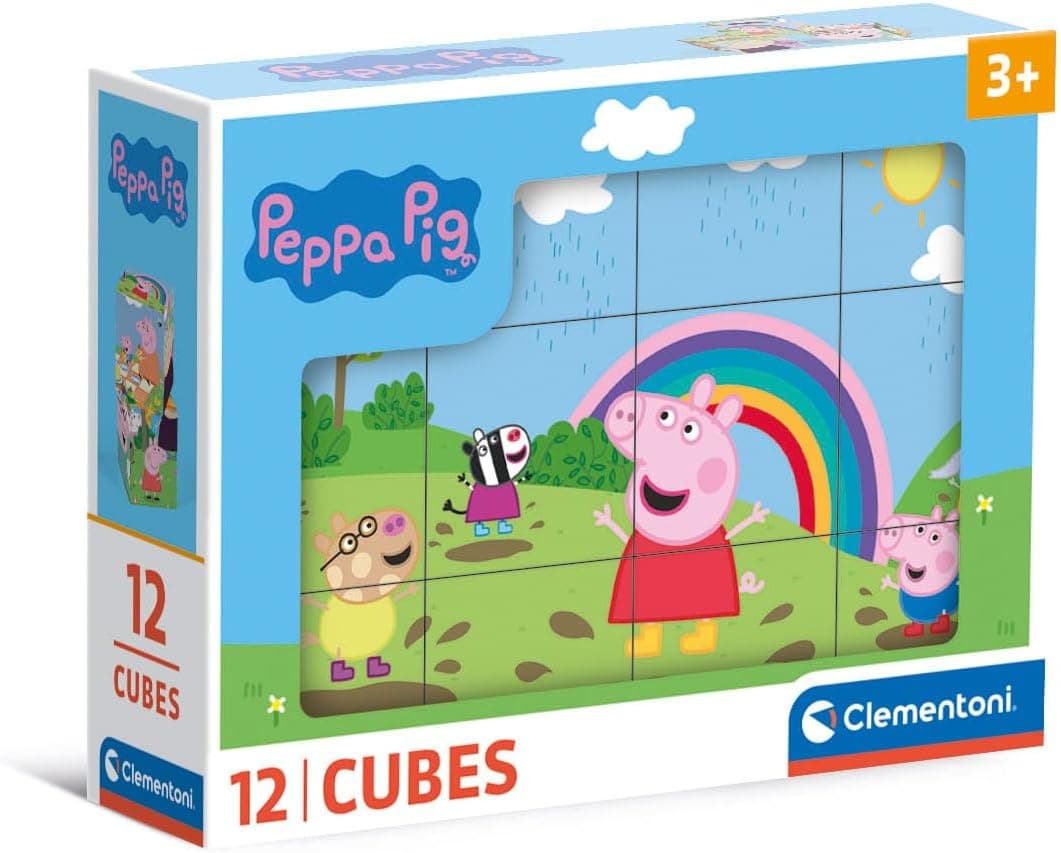 Clementoni Peppa Pig 12 Würfel Puzzle Kinder - Geschicklichkeitsspiel für Kinder ab 3 Jahren - Sensorik- & Motorikspielzeug 41195