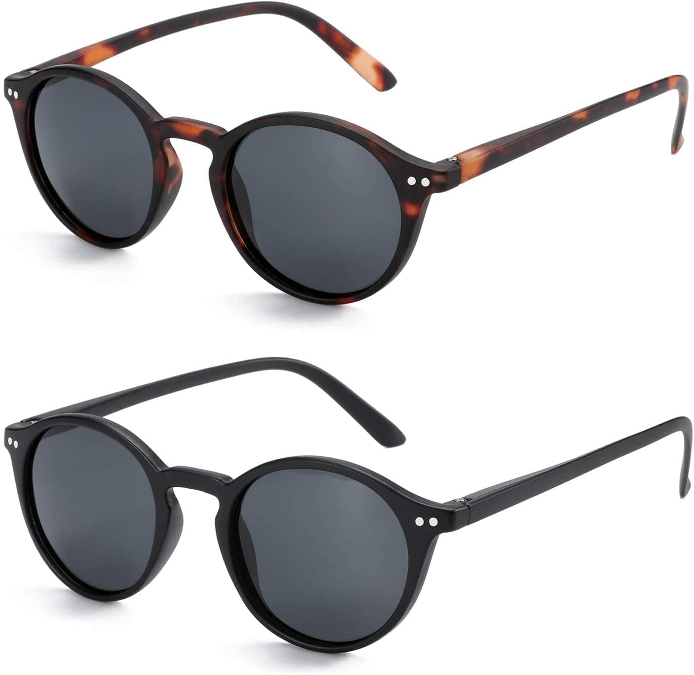 ZENOTTIC 2 Pack Polarised Sunglasses Womens Mens Retro Vintage Round and Square Sun Glasses with UV400 Protection Unisex