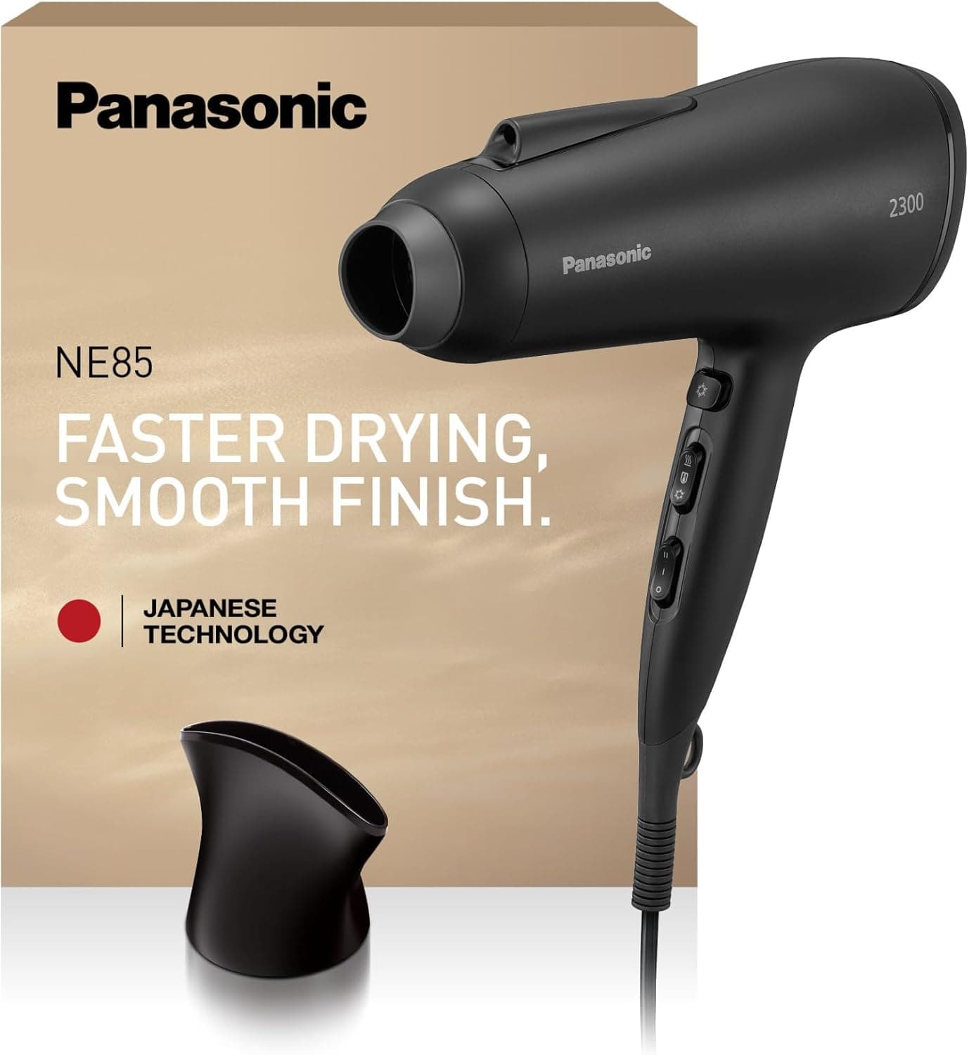 Panasonic EH-NE85-K825 Asciugacapelli agli Ioni Serie Fast Dry con Diffusore, Beccucci Air Boost e Concentratore, Modalità Protezione dal Calore, Tecnologia agli Ioni, 2300W, Filtro Easy-Clean, Nero