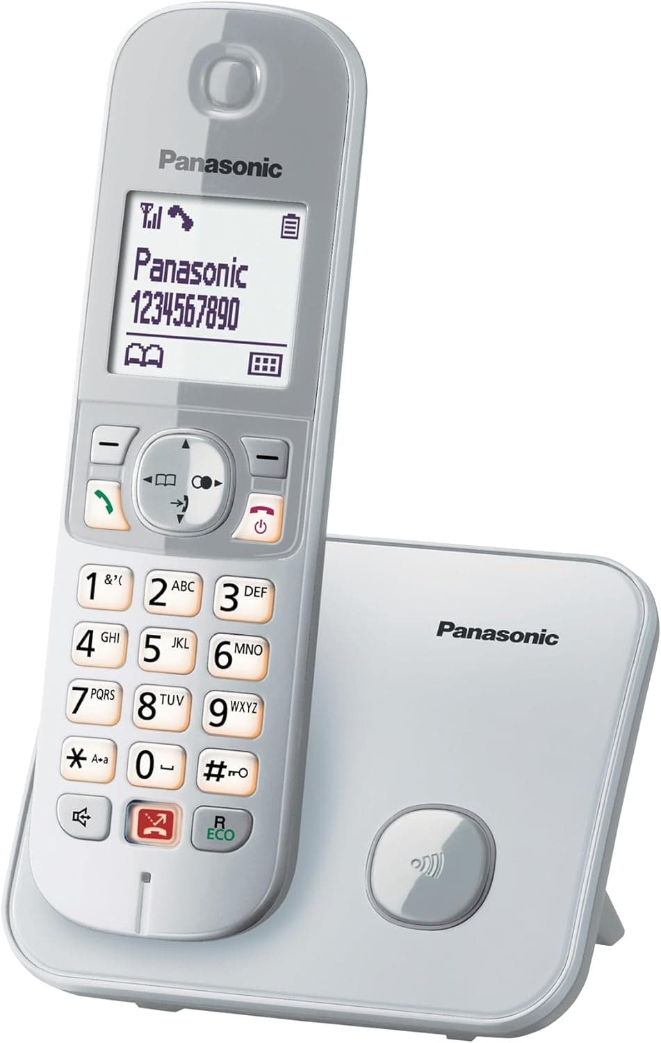 Panasonic KX-TG6851JTS Telefono Cordless Digitale, Unità Base e Ricevitore Singolo, ID Chiamante, Blocco Chiamate Indesiderate, Suoneria Categoria, Display LCD, Tastiera Illuminata, Argentato